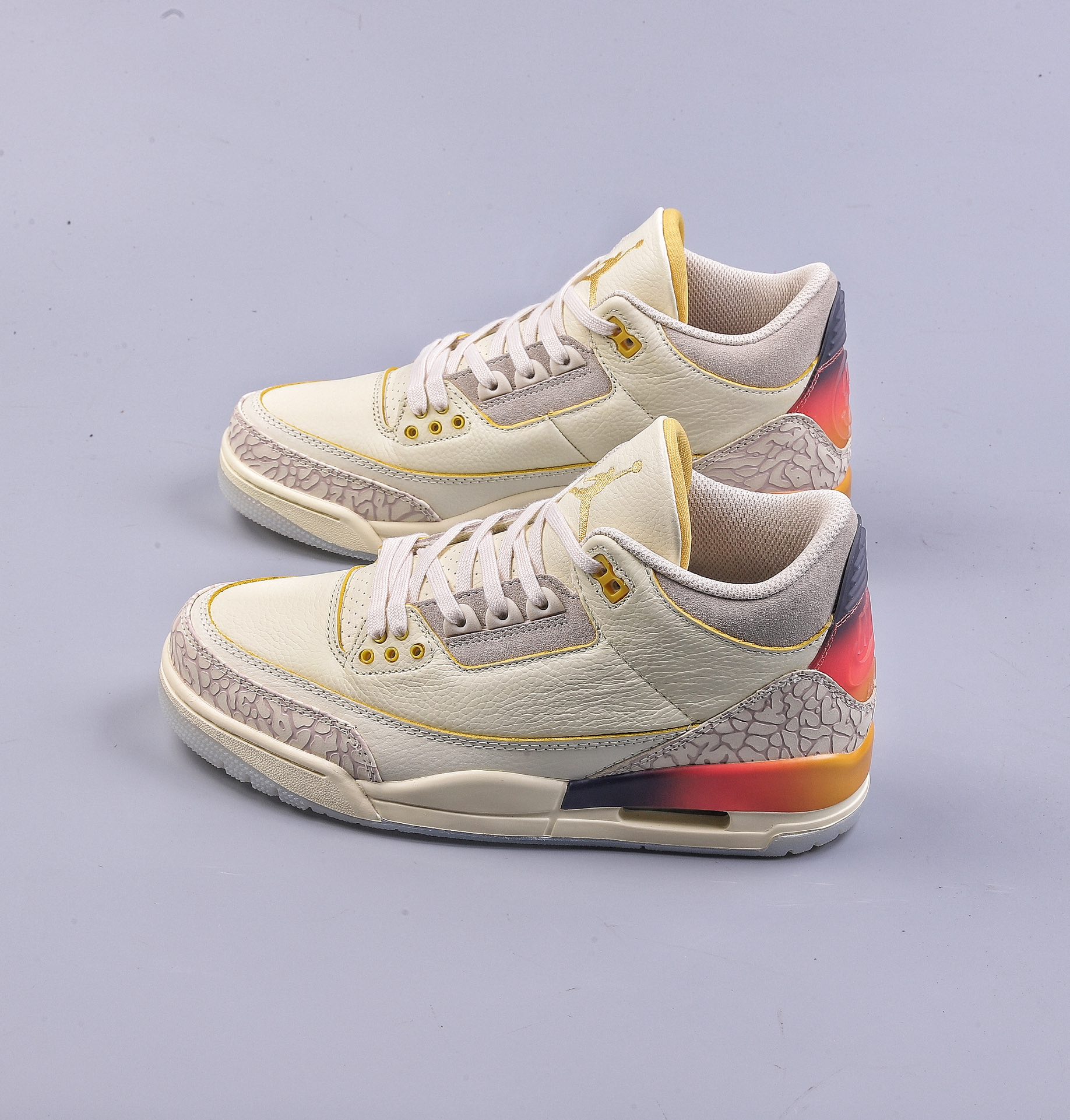 Qingyuan Air Jordan 3 Retro x J Balvin joint smiley face white, blue and red trendy retro basketball shoes FN0344-901