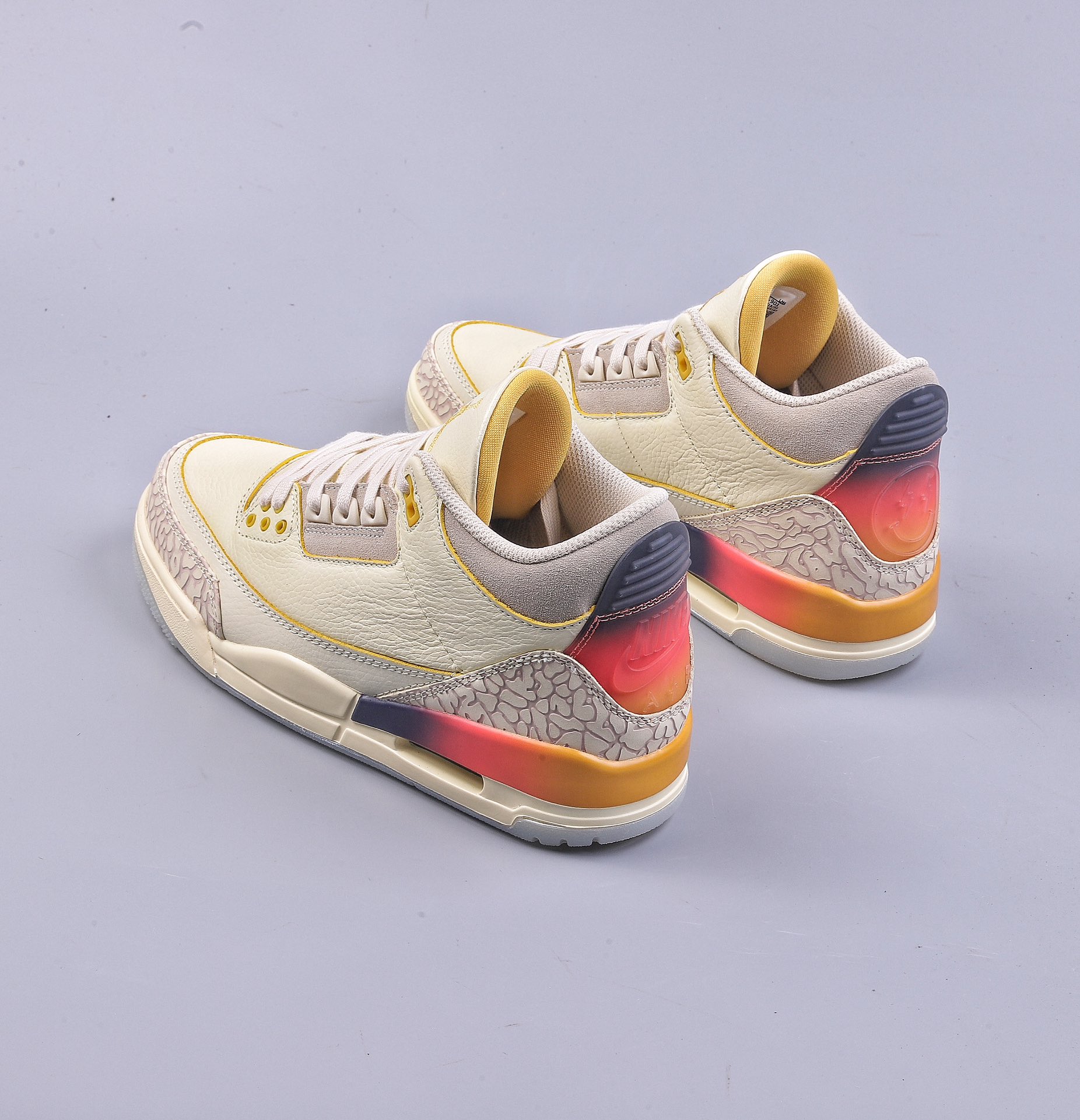 Qingyuan Air Jordan 3 Retro x J Balvin joint smiley face white, blue and red trendy retro basketball shoes FN0344-901