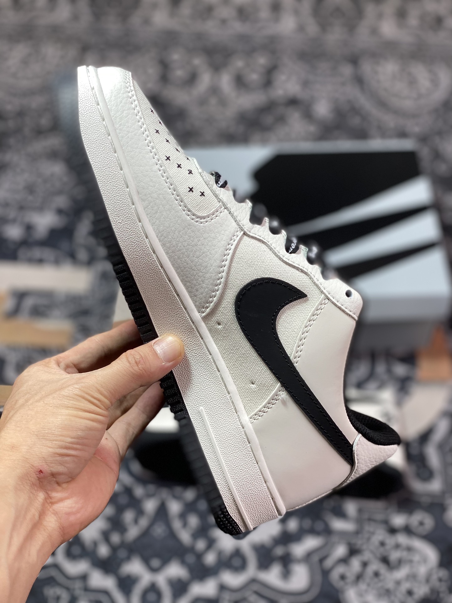 Nike Air Force 1 Low”Terror Squad”空军一号板鞋“拼接米白黑TS刺绣”PF9055-754