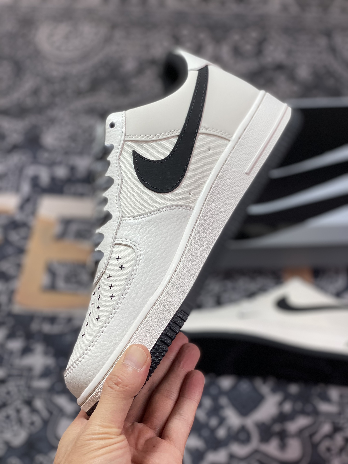 Nike Air Force 1 Low”Terror Squad”空军一号板鞋“拼接米白黑TS刺绣”PF9055-754