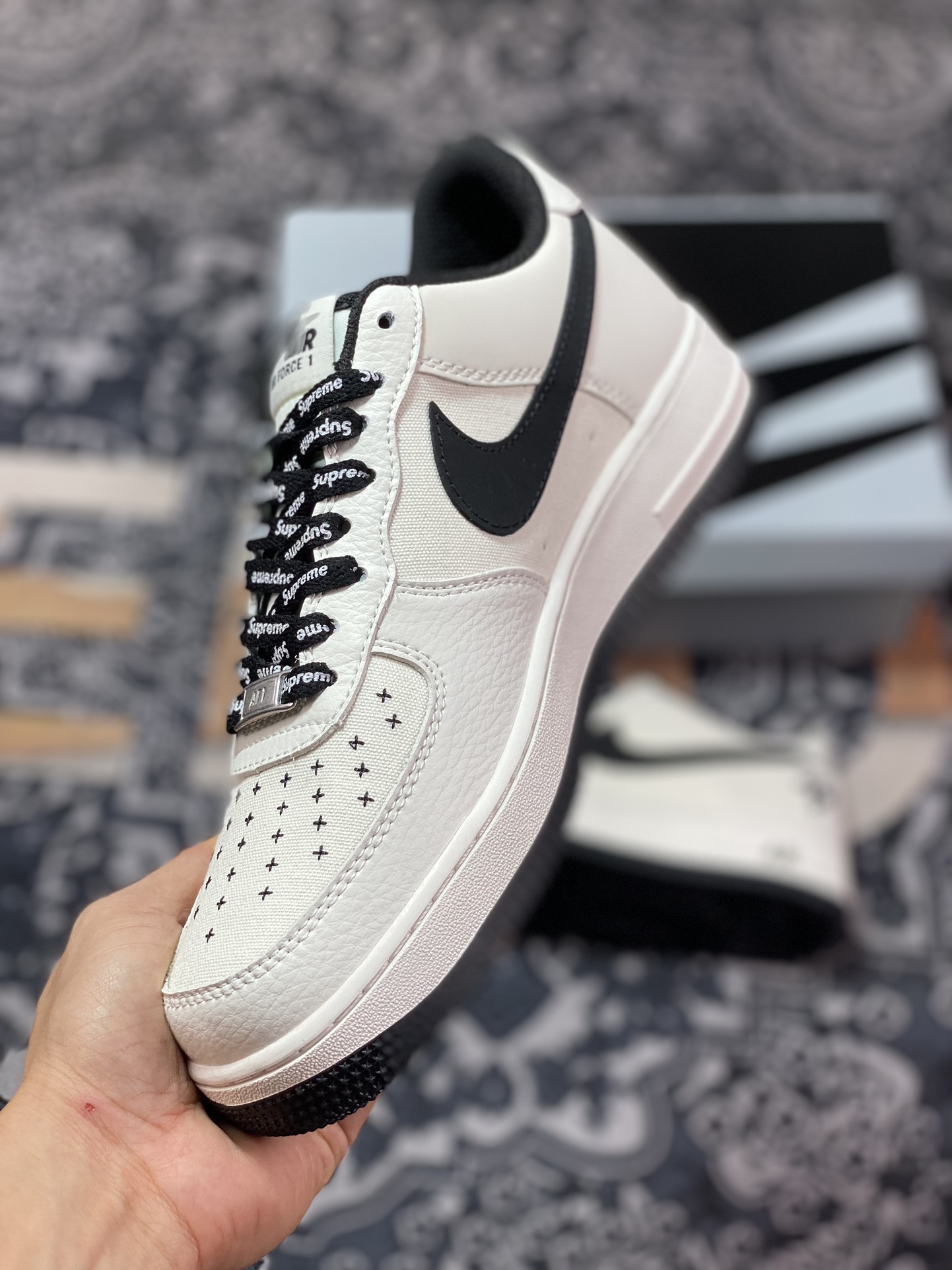 Nike Air Force 1 Low”Terror Squad”空军一号板鞋“拼接米白黑TS刺绣”PF9055-754