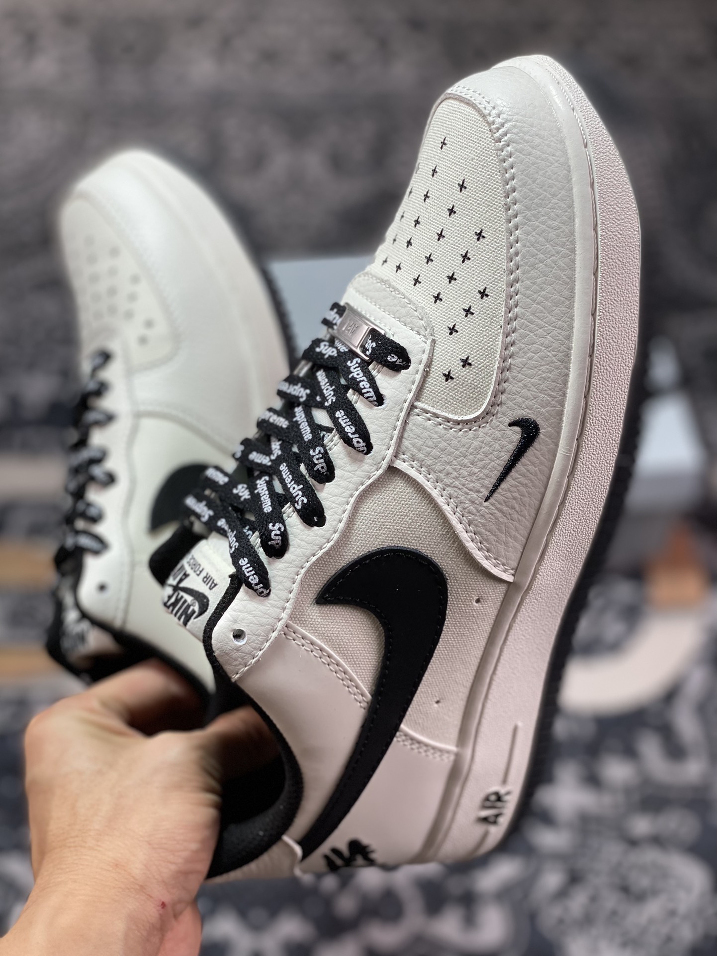 Nike Air Force 1 Low”Terror Squad”空军一号板鞋“拼接米白黑TS刺绣”PF9055-754