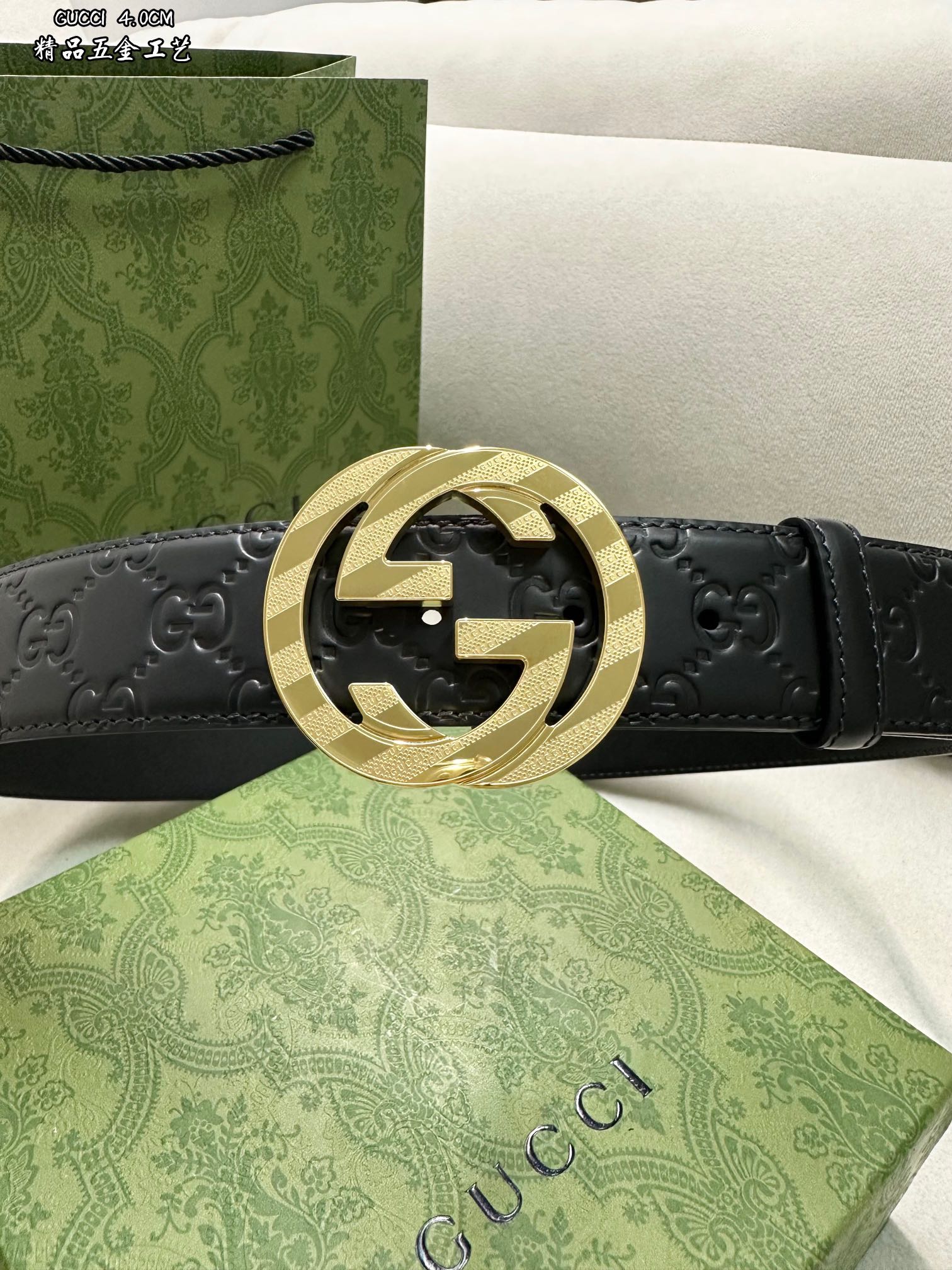 GUCCI.古驰全套包装3.8cm进口小牛皮压花,专柜正品1:1完美复刻.原版牛皮底,采用热压印技术的G