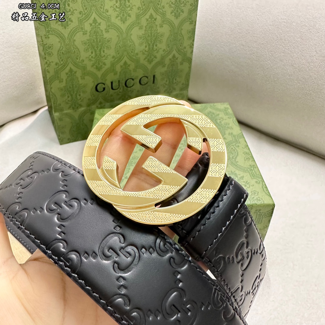 GUCCI.古驰全套包装3.8cm进口小牛皮压花,专柜正品1:1完美复刻.原版牛皮底,采用热压印技术的G