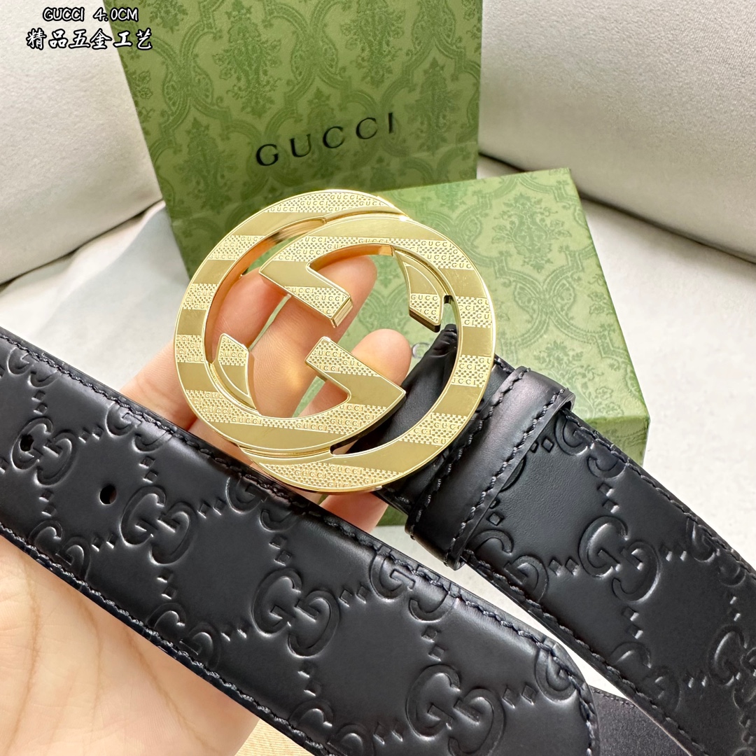 GUCCI.古驰全套包装3.8cm进口小牛皮压花,专柜正品1:1完美复刻.原版牛皮底,采用热压印技术的G