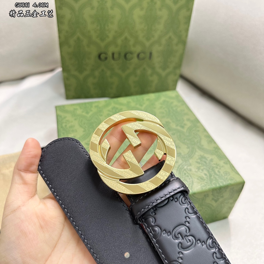 GUCCI.古驰全套包装3.8cm进口小牛皮压花,专柜正品1:1完美复刻.原版牛皮底,采用热压印技术的G