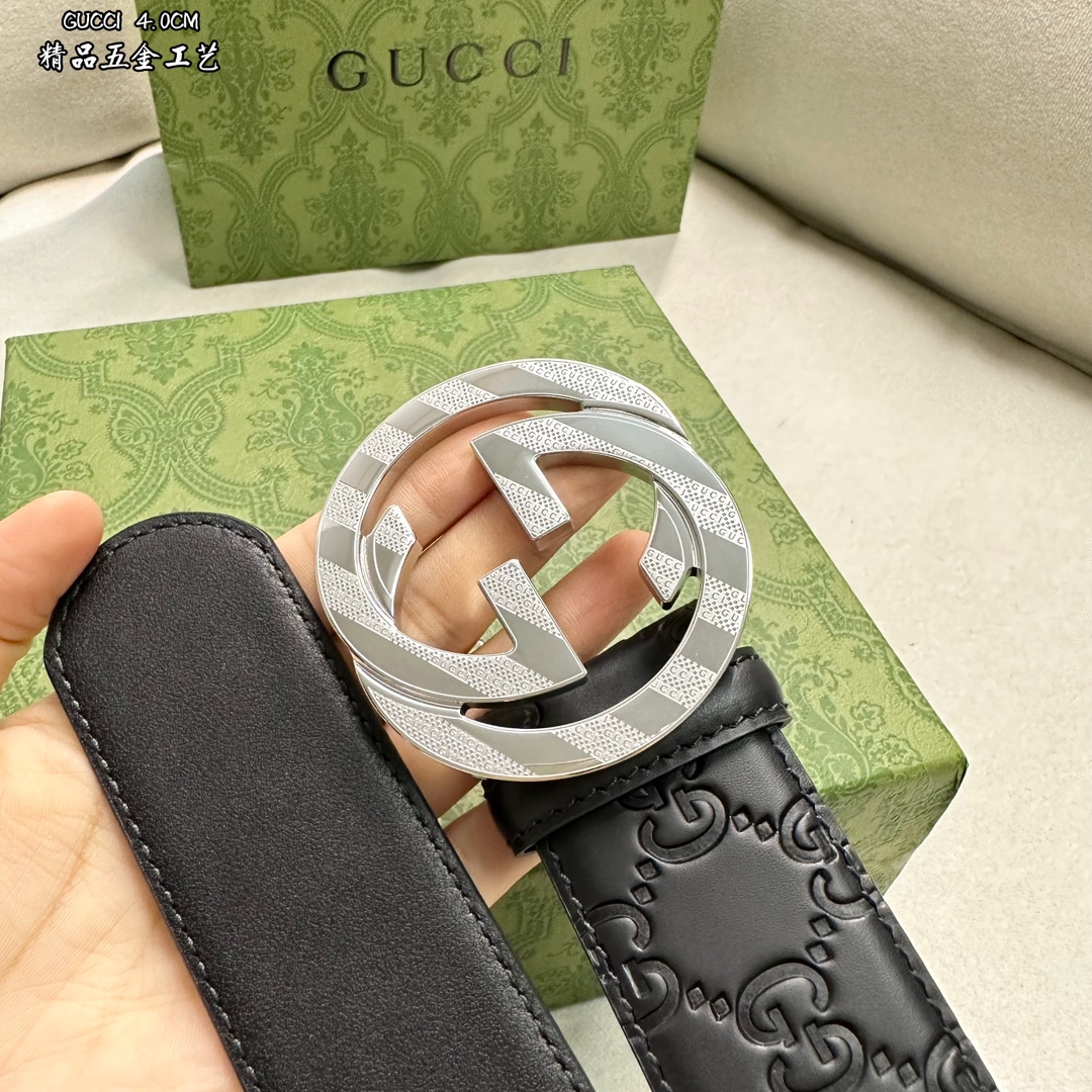 GUCCI.古驰全套包装3.8cm进口小牛皮压花,专柜正品1:1完美复刻.原版牛皮底,采用热压印技术的G