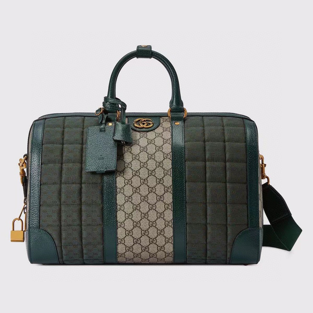 Gucci Travel Bags Beige Gold Green Canvas Cotton GG Supreme Mini