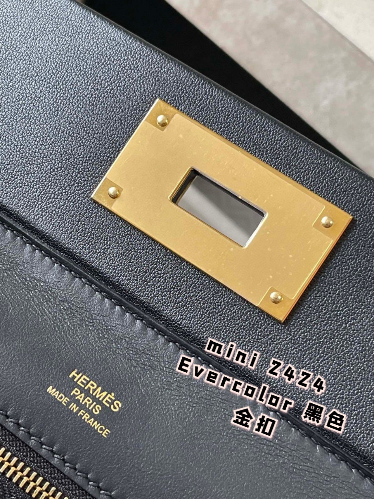 Hermès Mini 24/24 Evercolor Leather Handbag with Gold Hardware - Black 6 a1694602963145 4405