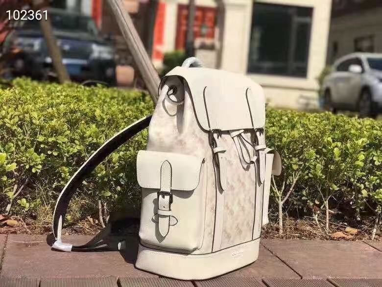 Coach coach 89897 新款男士马车图案印花涂层HUDSON翻盖双肩包 马车图案拼头层牛皮背包
