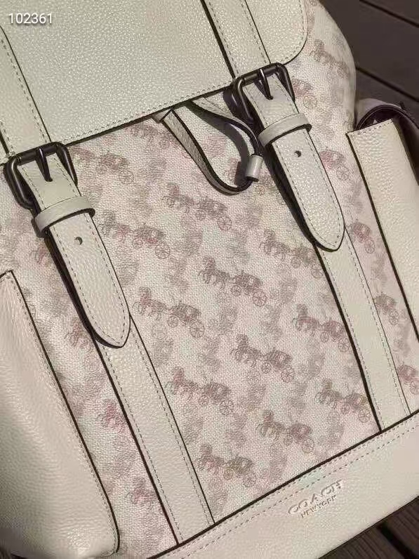 Coach coach 89897 新款男士马车图案印花涂层HUDSON翻盖双肩包 马车图案拼头层牛皮背包