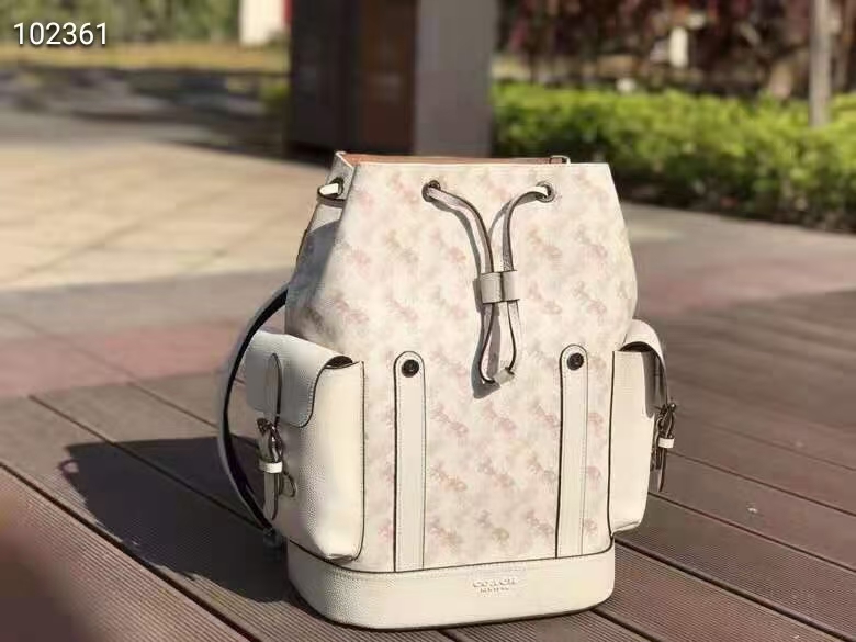 Coach coach 89897 新款男士马车图案印花涂层HUDSON翻盖双肩包 马车图案拼头层牛皮背包