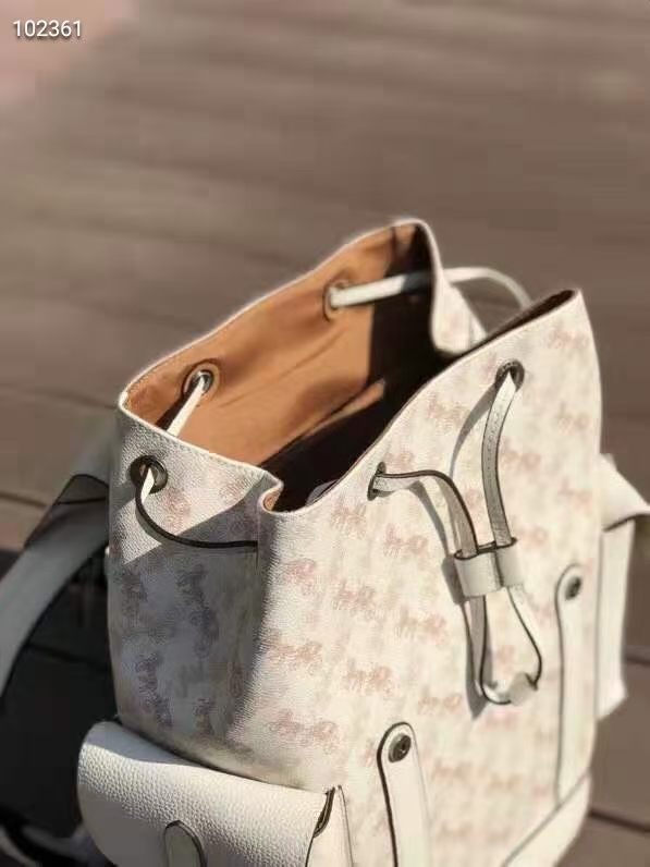 Coach coach 89897 新款男士马车图案印花涂层HUDSON翻盖双肩包 马车图案拼头层牛皮背包