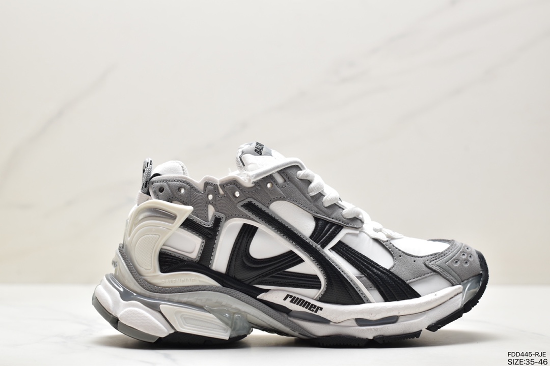 600 巴黎世家BALENCIAGA Runner Sneaker”Grey/Black/Blue/Red“慢跑系列低帮慢跑鞋“解构黑涂鸦LOGO”772767 W3RNY 4018