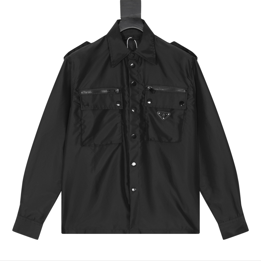 [Alta gama] N.º de modelo: 【Nuevo】Prada/Práda chaqueta de trabajo tipo uniforme de seguridad con bolsillo y logo triang…