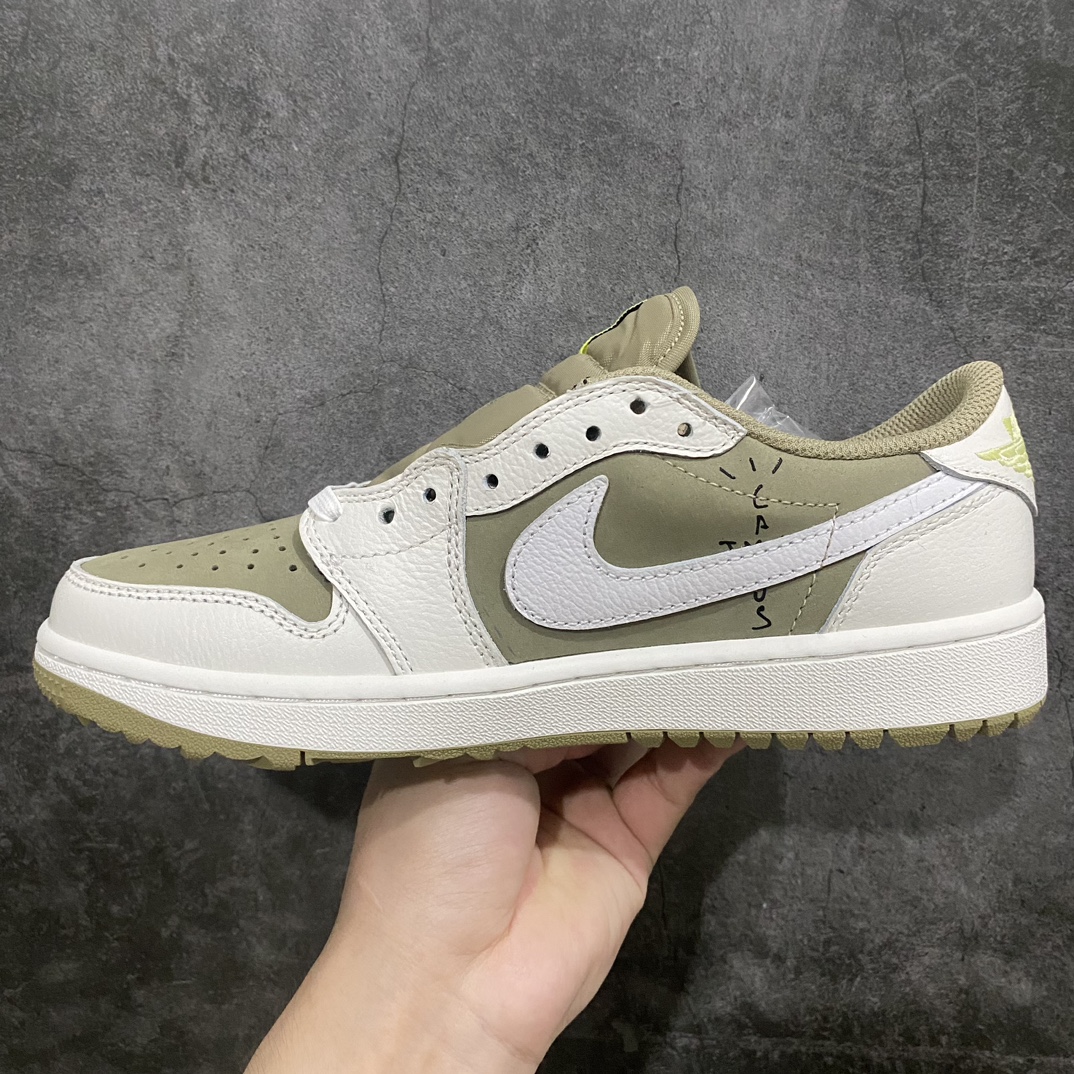 [Channel L Version] Travis Scott x Air Jordan AJ1 Low Golf ”Olive” TS Joint Inverted Hook Golf Low Top 6.0 FZ3124-200