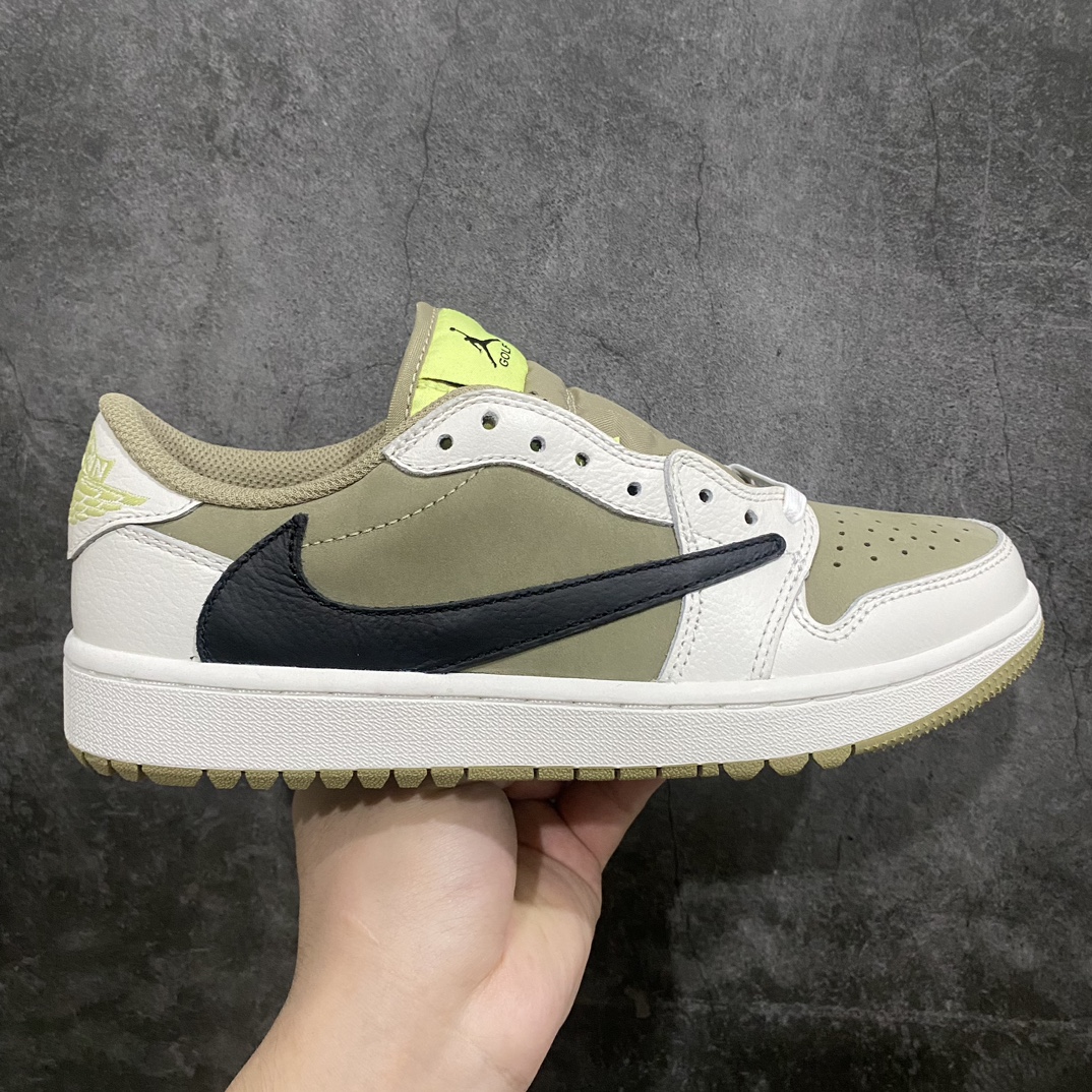 [Channel L Version] Travis Scott x Air Jordan AJ1 Low Golf ”Olive” TS Joint Inverted Hook Golf Low Top 6.0 FZ3124-200