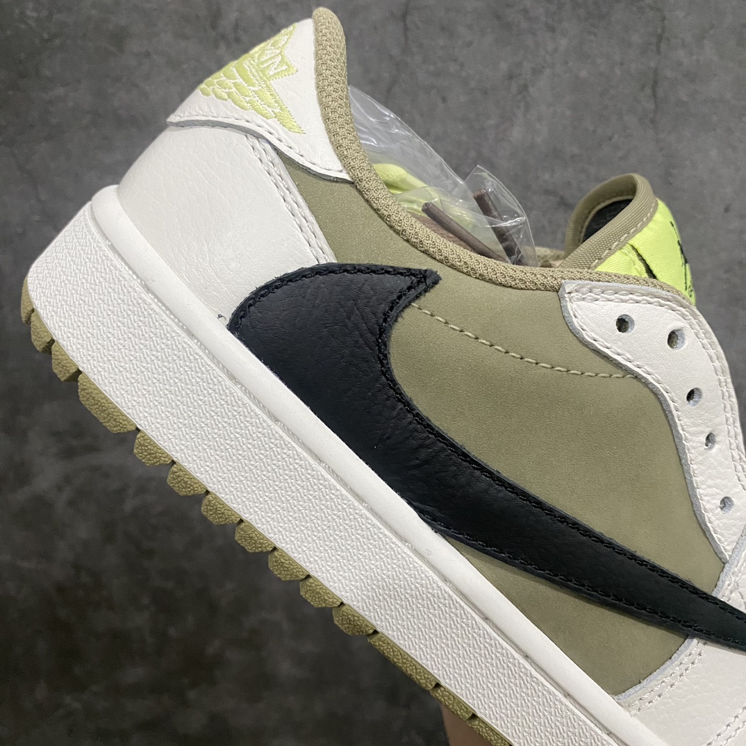 [Channel L Version] Travis Scott x Air Jordan AJ1 Low Golf ”Olive” TS Joint Inverted Hook Golf Low Top 6.0 FZ3124-200