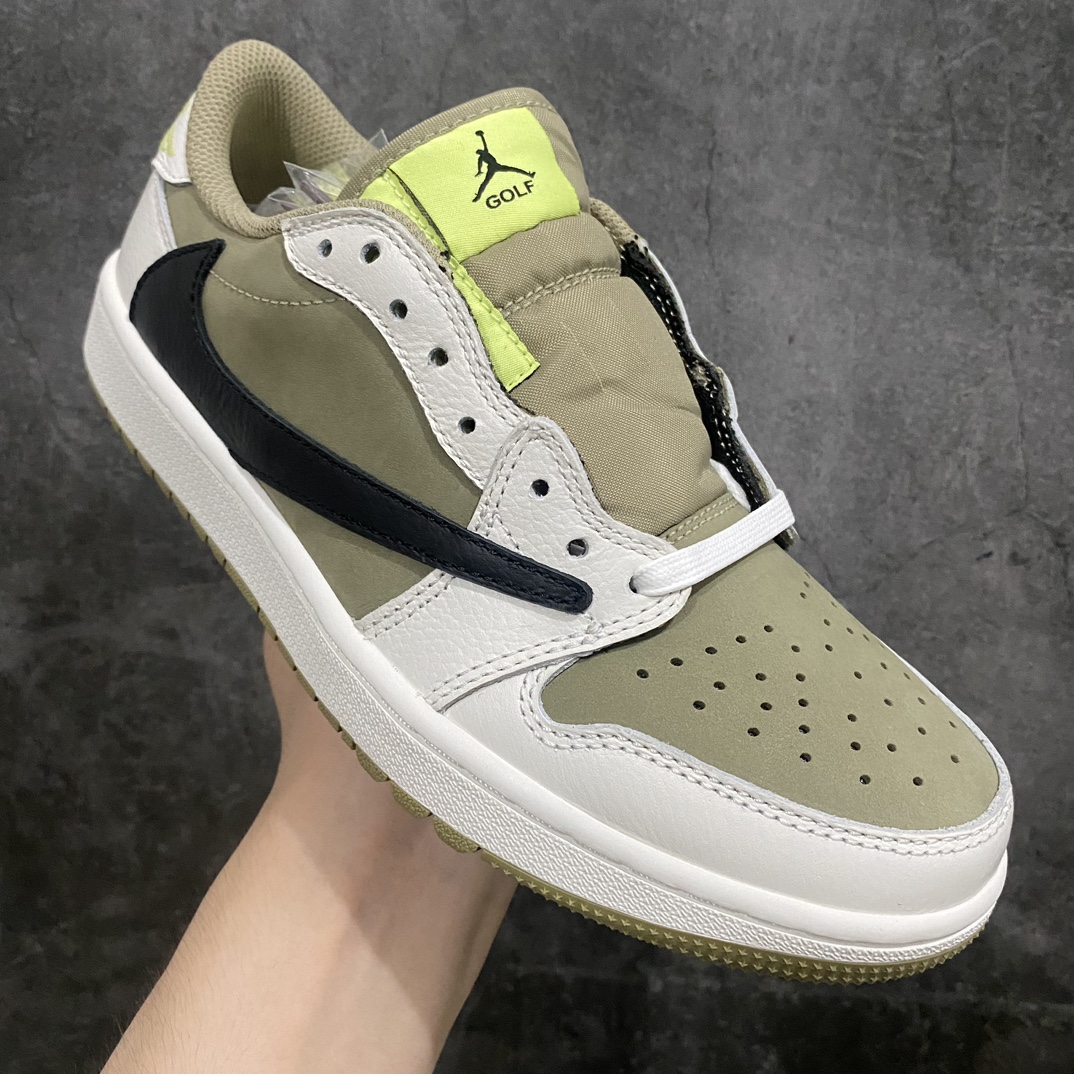 [Channel L Version] Travis Scott x Air Jordan AJ1 Low Golf ”Olive” TS Joint Inverted Hook Golf Low Top 6.0 FZ3124-200