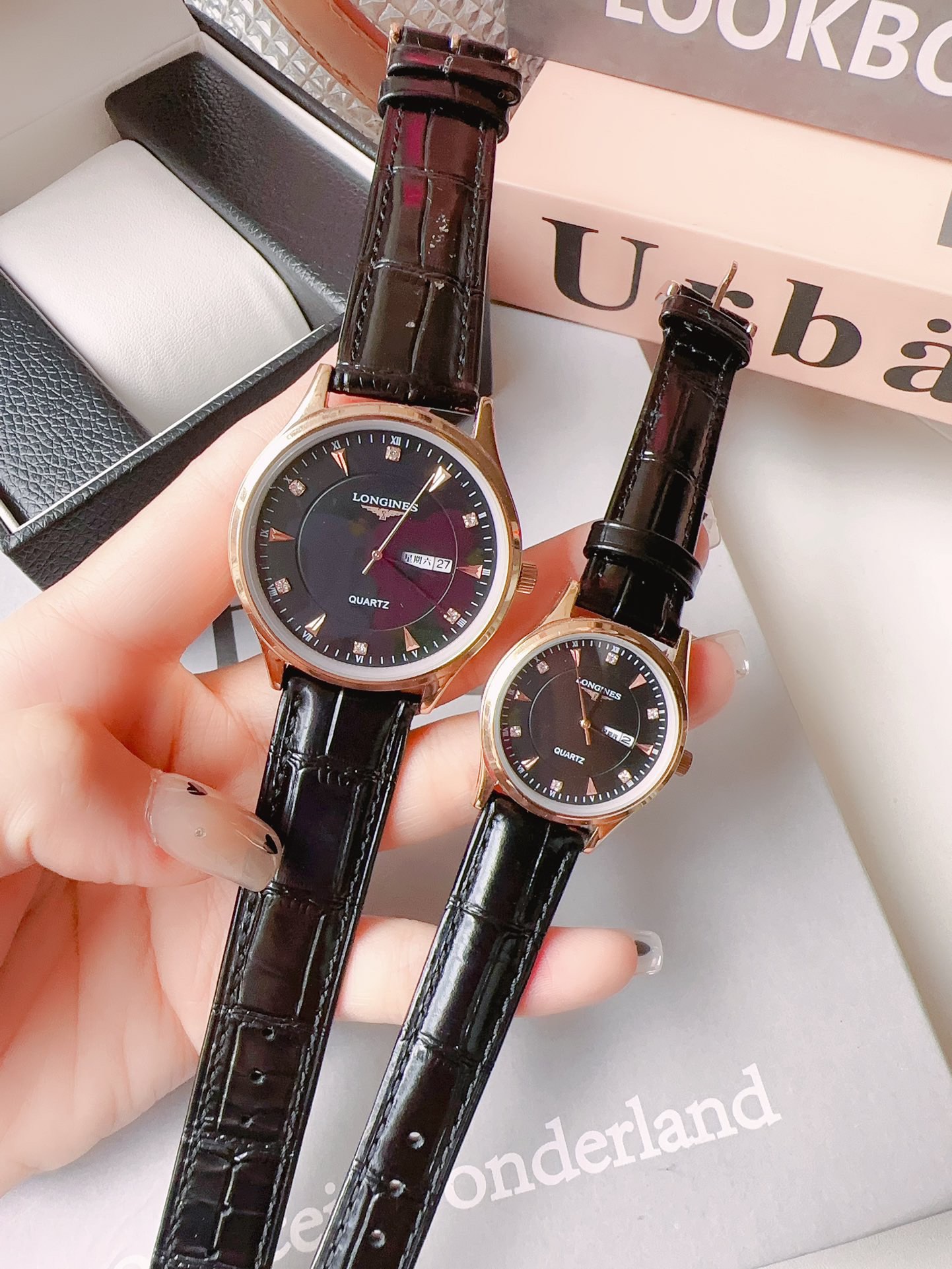 Longines Couple Watches Silver case, white dial, brown leather strap 40mm Unisex Quartz