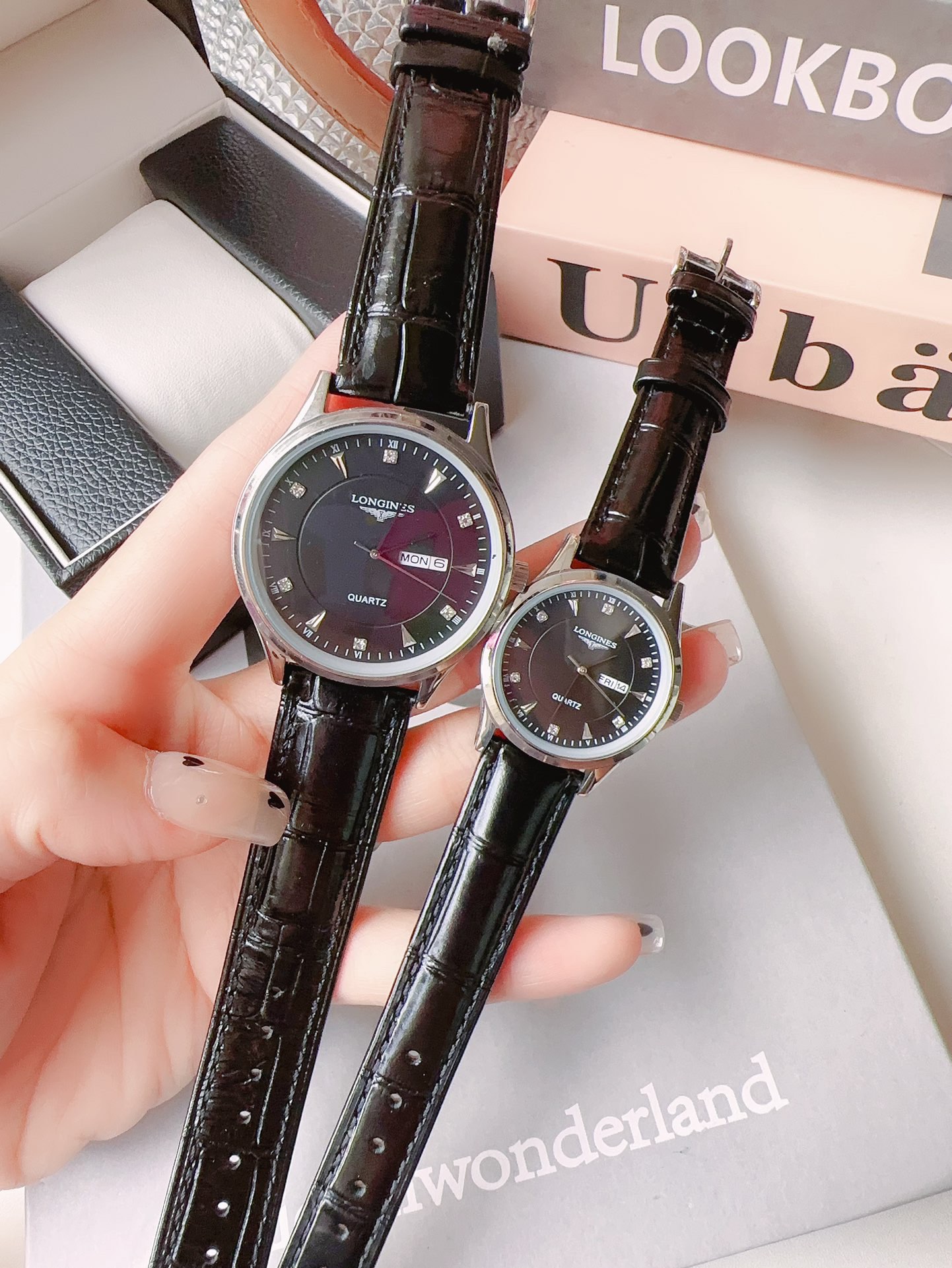 Longines Couple Watches Silver case, white dial, brown leather strap 40mm Unisex Quartz