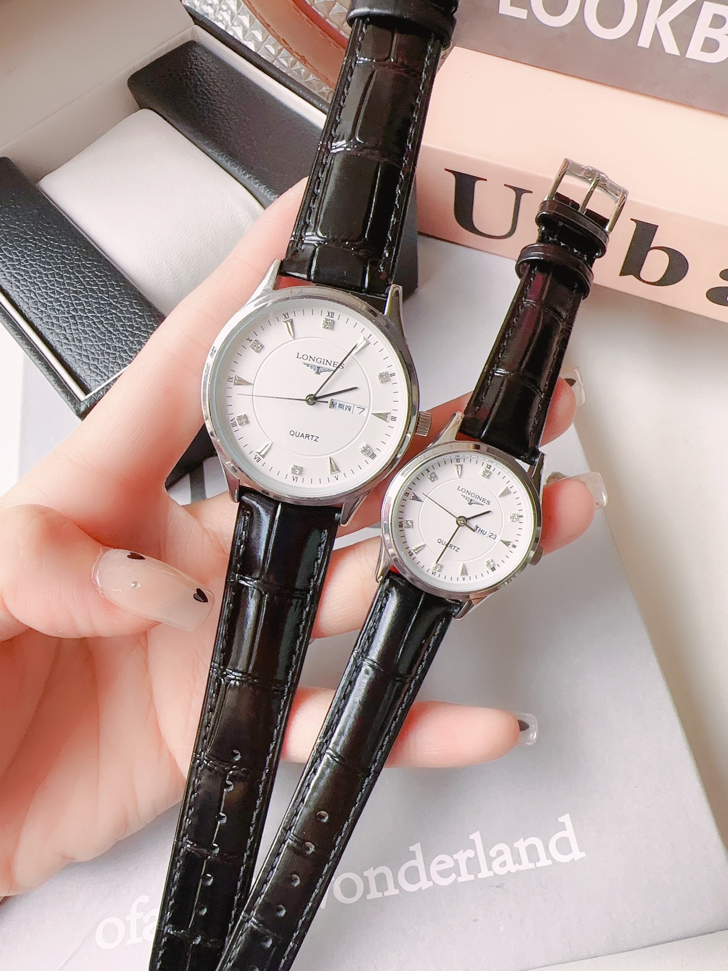 Longines Couple Watches Silver case, white dial, brown leather strap 40mm Unisex Quartz