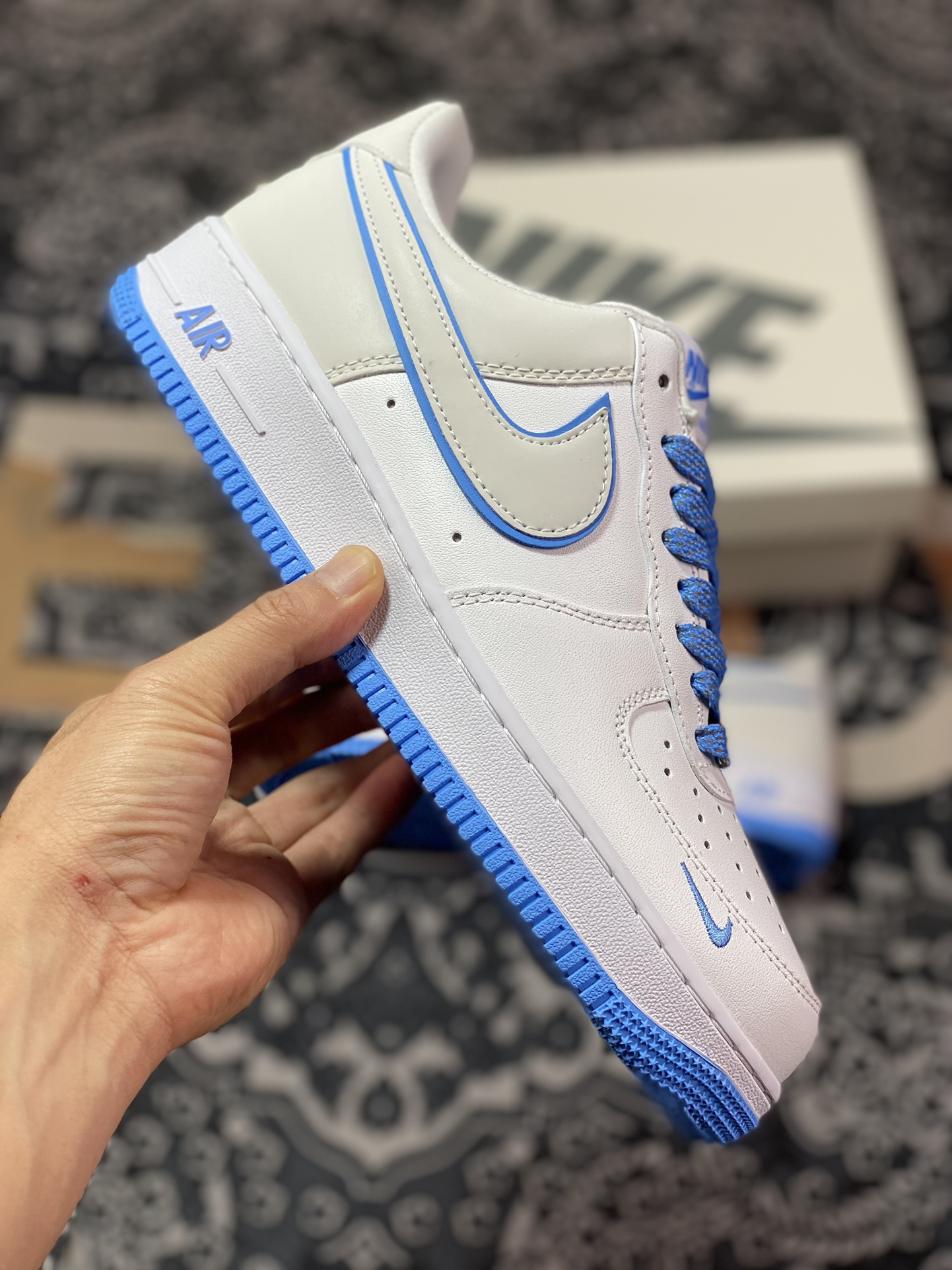 Nike Air Force 1'07 Low ”White/University Blue/Reflection Mini Swoosh” Air Force One Sneakers ”Leather White University Blue Small Swoosh Reflection” YZ8115-005