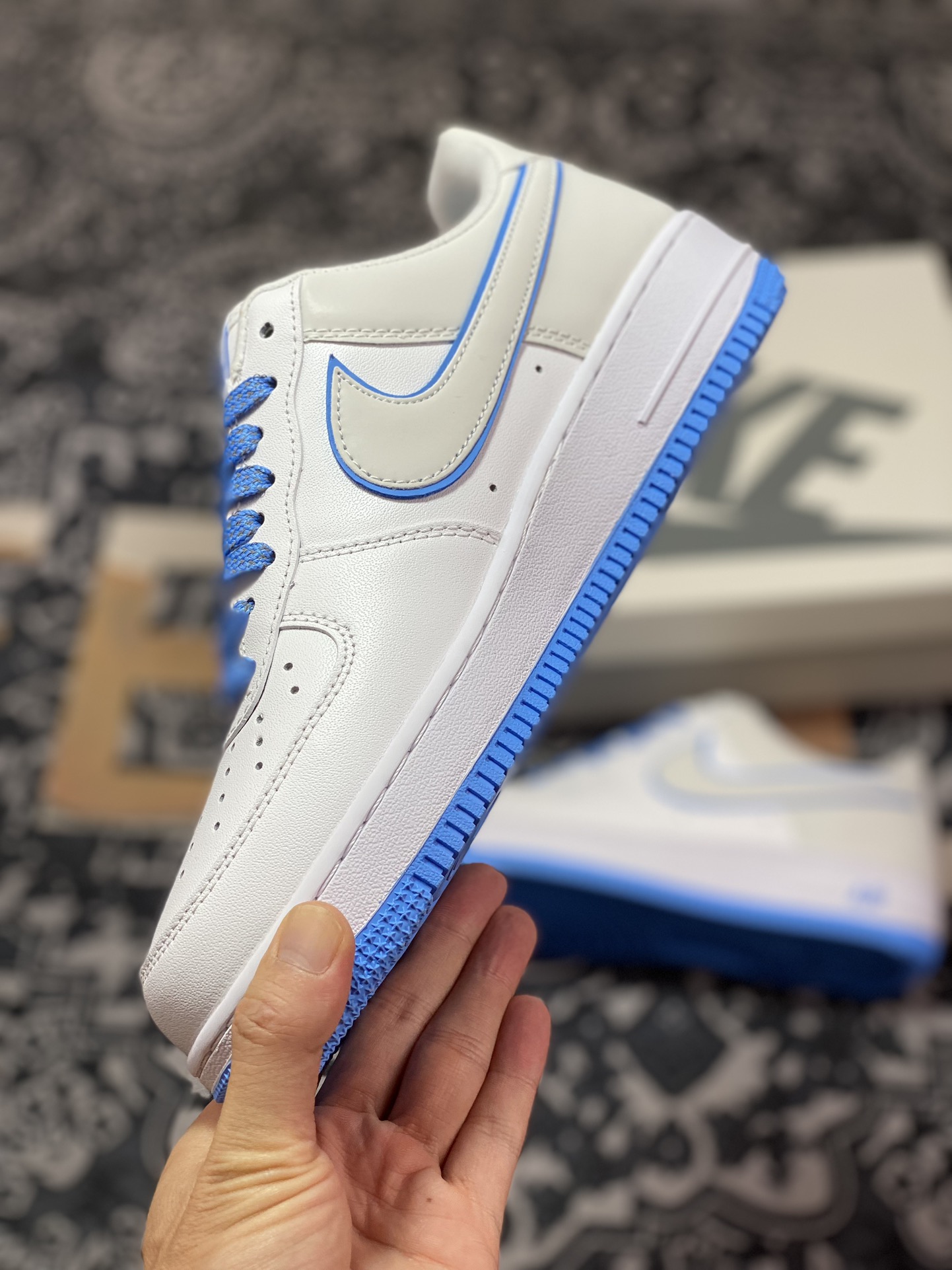 Nike Air Force 1'07 Low ”White/University Blue/Reflection Mini Swoosh” Air Force One Sneakers ”Leather White University Blue Small Swoosh Reflection” YZ8115-005