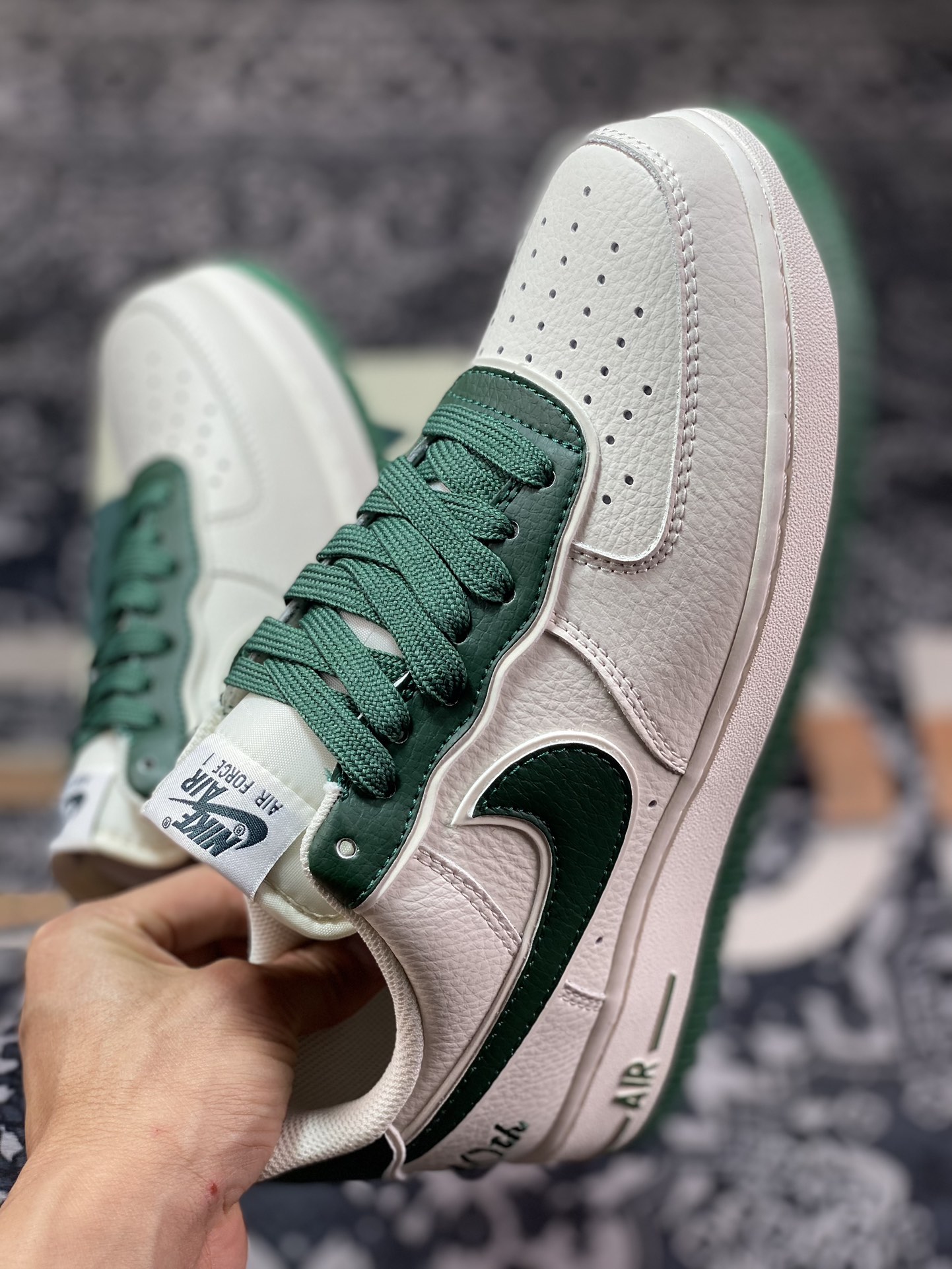 Nike Air Force 1'07 Low ”Beige/Dark Green” Air Force One Sneakers ”Leather Beige Dark Green Overlap Hook” JF1983-558