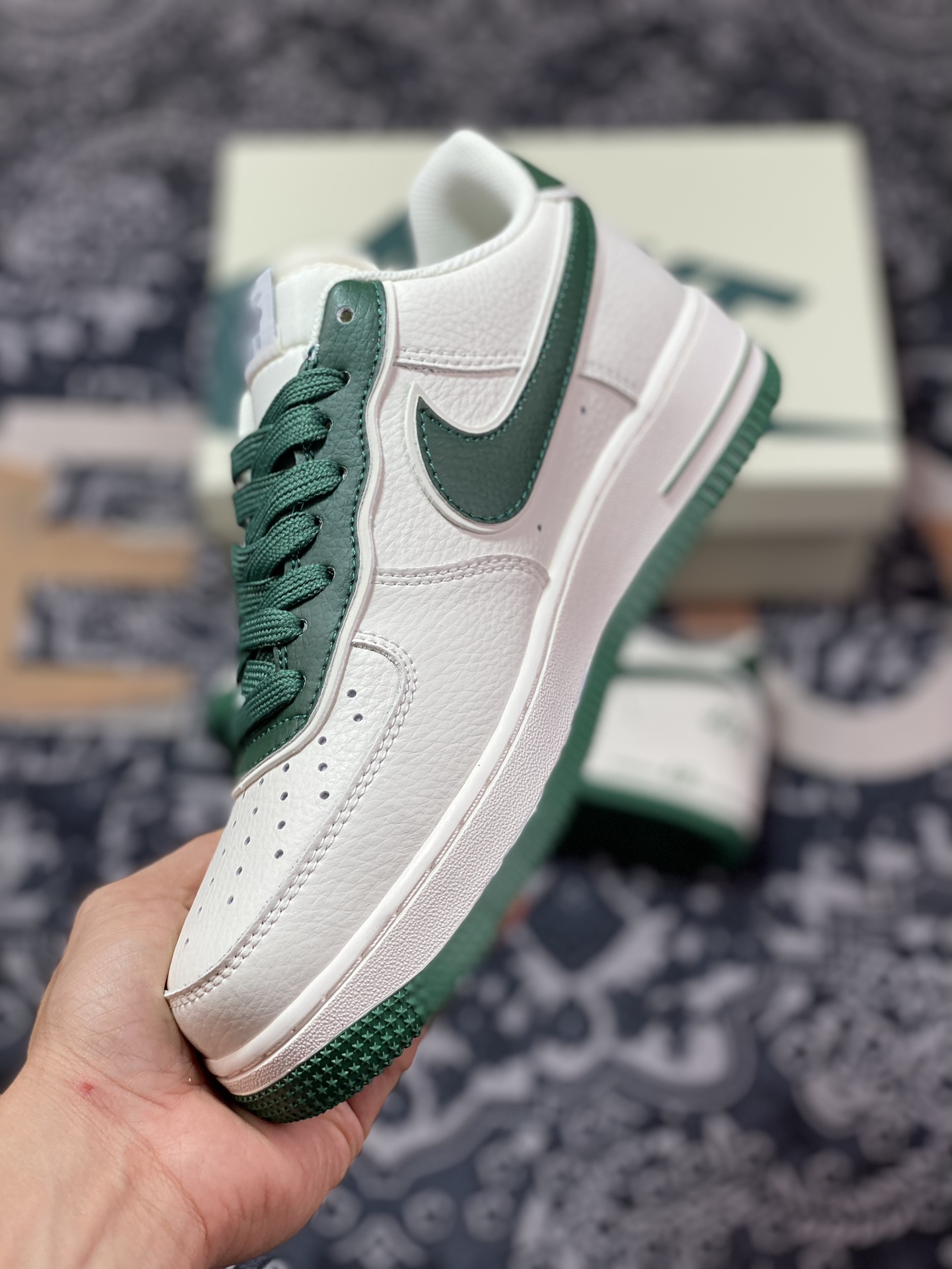 Nike Air Force 1'07 Low ”Beige/Dark Green” Air Force One Sneakers ”Leather Beige Dark Green Overlap Hook” JF1983-558