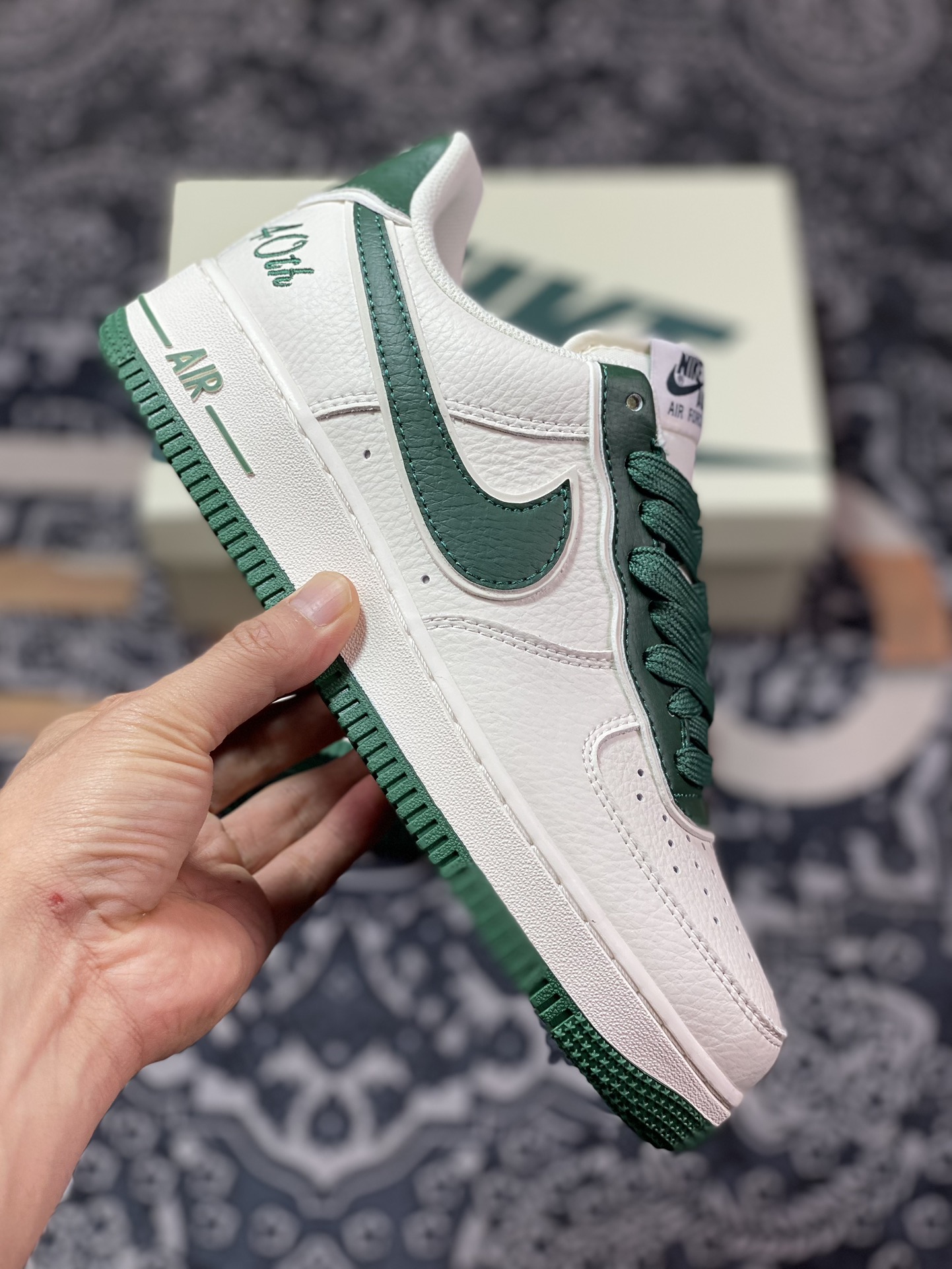 Nike Air Force 1'07 Low ”Beige/Dark Green” Air Force One Sneakers ”Leather Beige Dark Green Overlap Hook” JF1983-558