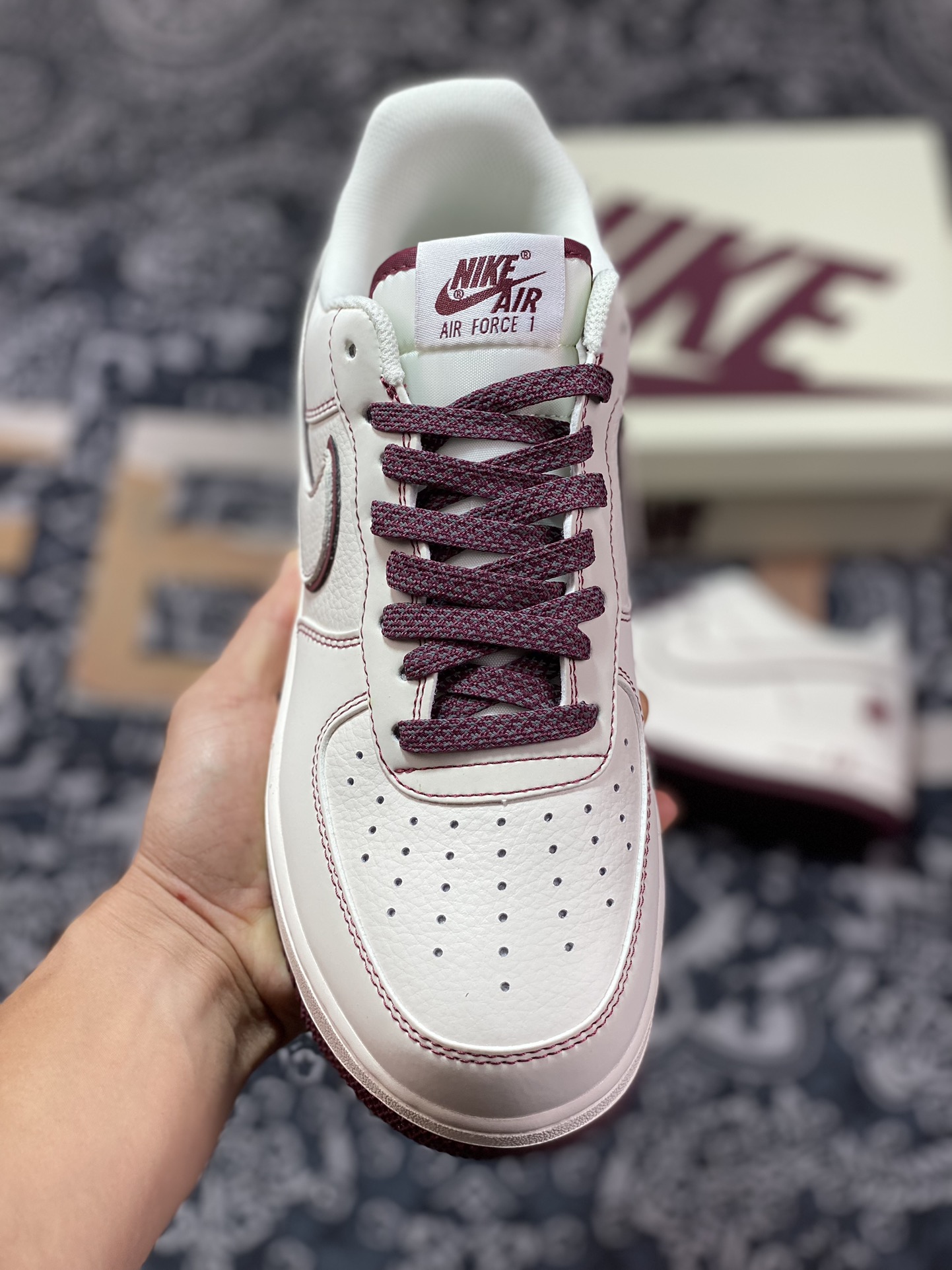 UNDEFEATED x Nike Air Force 1′07 Low ”Beige/Wine Red 3M” Air Force One sneakers ”Leather Beige Wine Red Stitching Five-Bar 3M Reflective” UN3699-022