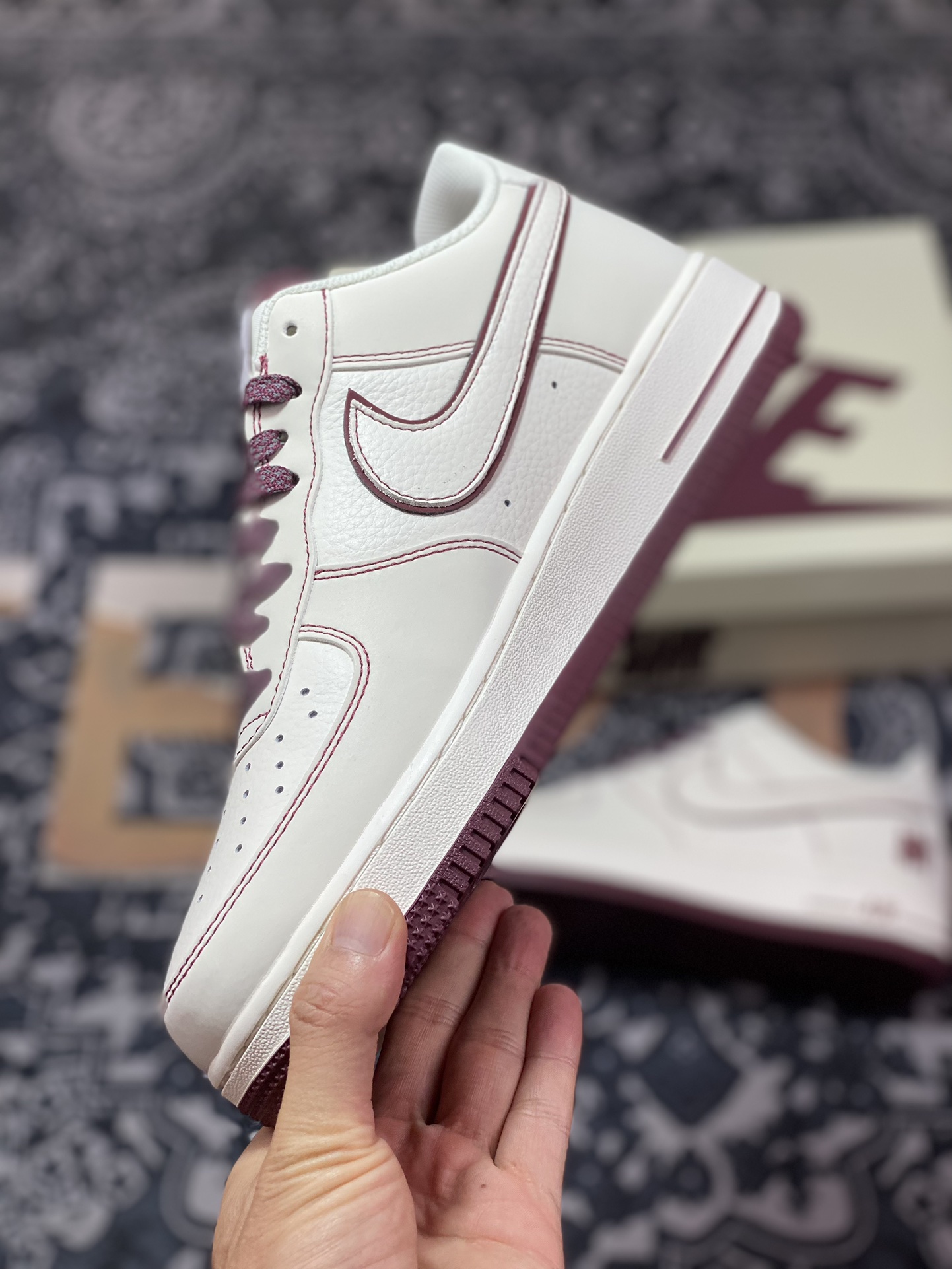 UNDEFEATED x Nike Air Force 1′07 Low ”Beige/Wine Red 3M” Air Force One sneakers ”Leather Beige Wine Red Stitching Five-Bar 3M Reflective” UN3699-022