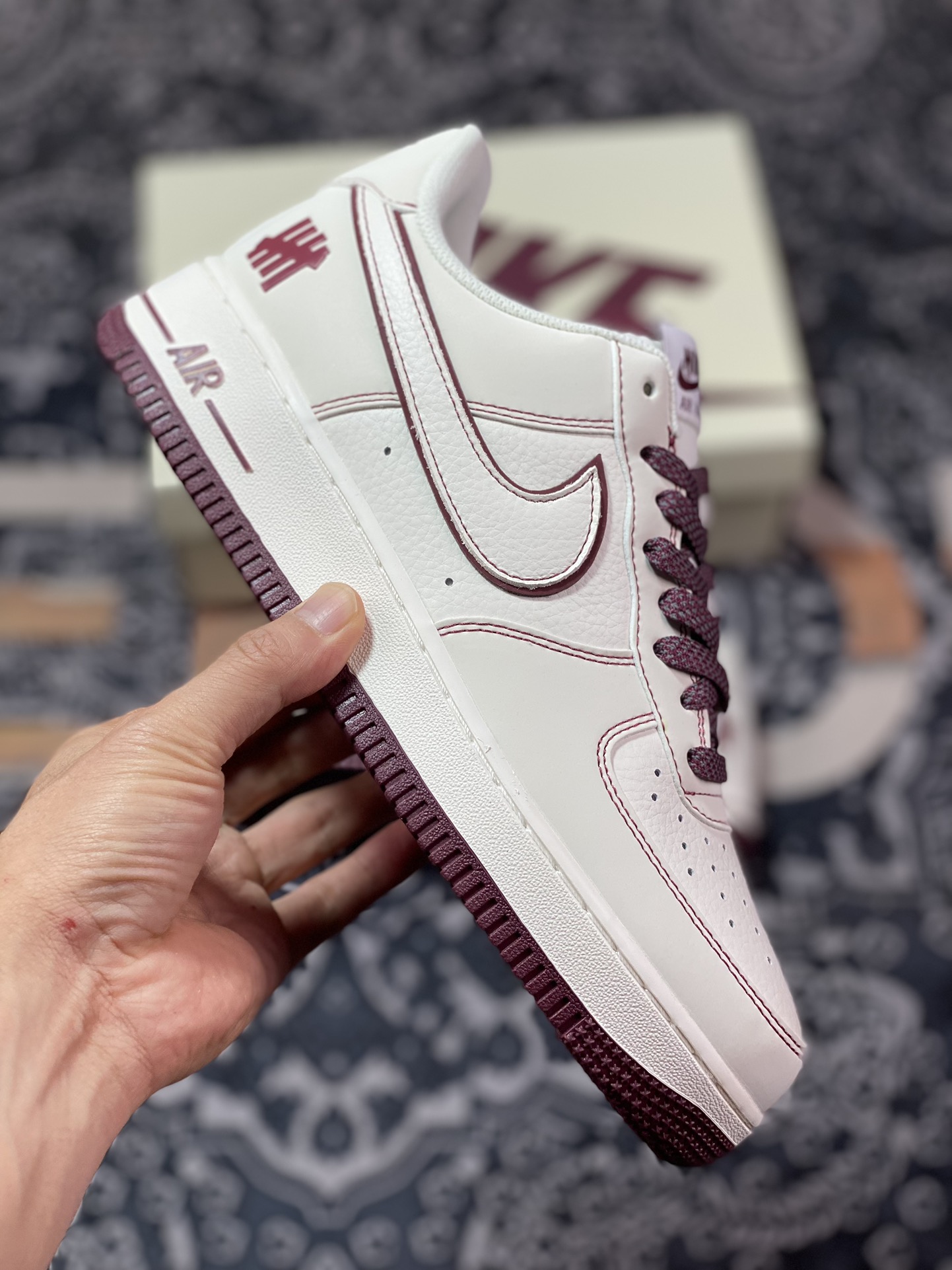 UNDEFEATED x Nike Air Force 1′07 Low ”Beige/Wine Red 3M” Air Force One sneakers ”Leather Beige Wine Red Stitching Five-Bar 3M Reflective” UN3699-022