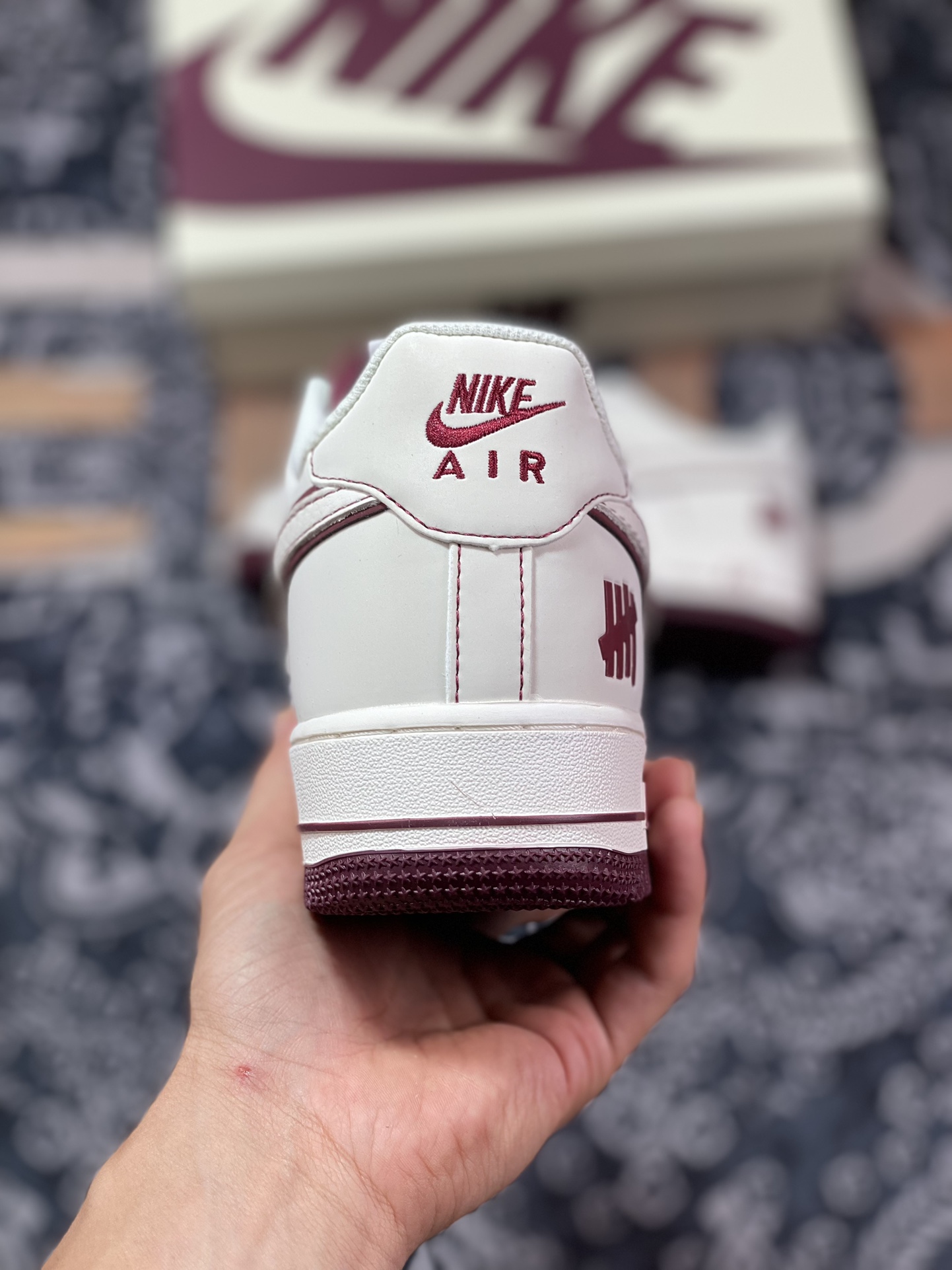 UNDEFEATED x Nike Air Force 1′07 Low ”Beige/Wine Red 3M” Air Force One sneakers ”Leather Beige Wine Red Stitching Five-Bar 3M Reflective” UN3699-022