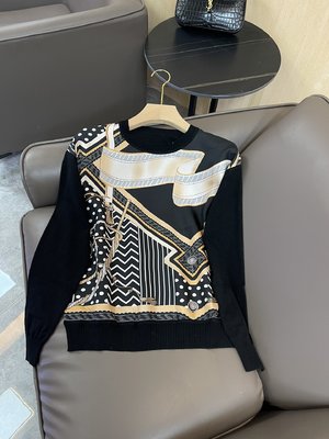 AAA Class Replica Hermes Clothing Knit Sweater Printing Knitting Silk Wool Long Sleeve