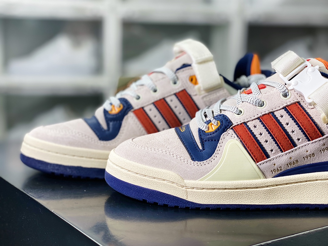 Bad Bunny x 【Adidas】 Forum Buckle Low ”Grey Easter Egg” Rome series low-top sneakers ”off-white, red and blue” GZ9796