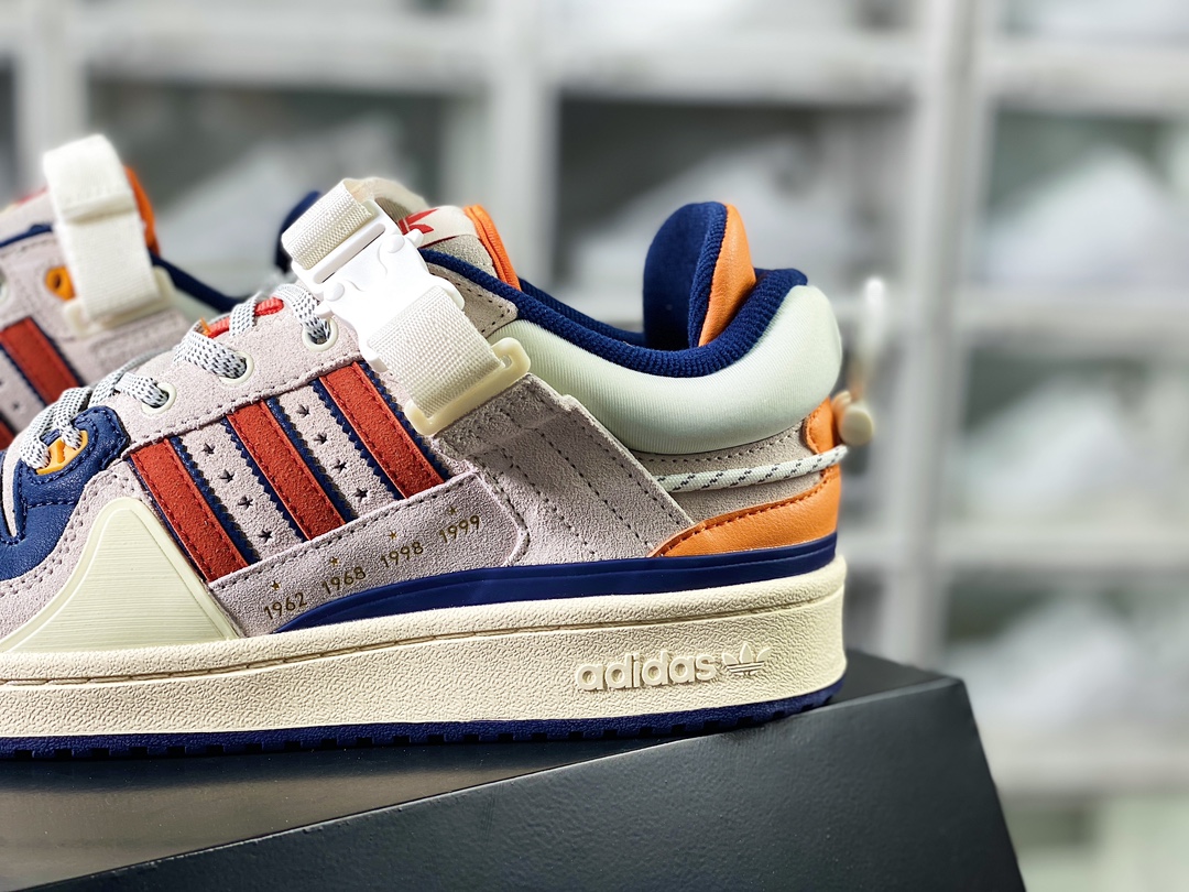 Bad Bunny x 【Adidas】 Forum Buckle Low ”Grey Easter Egg” Rome series low-top sneakers ”off-white, red and blue” GZ9796