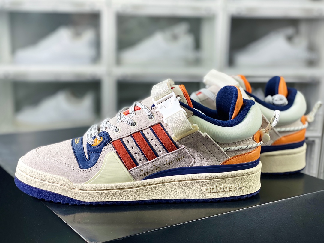 Bad Bunny x 【Adidas】 Forum Buckle Low ”Grey Easter Egg” Rome series low-top sneakers ”off-white, red and blue” GZ9796