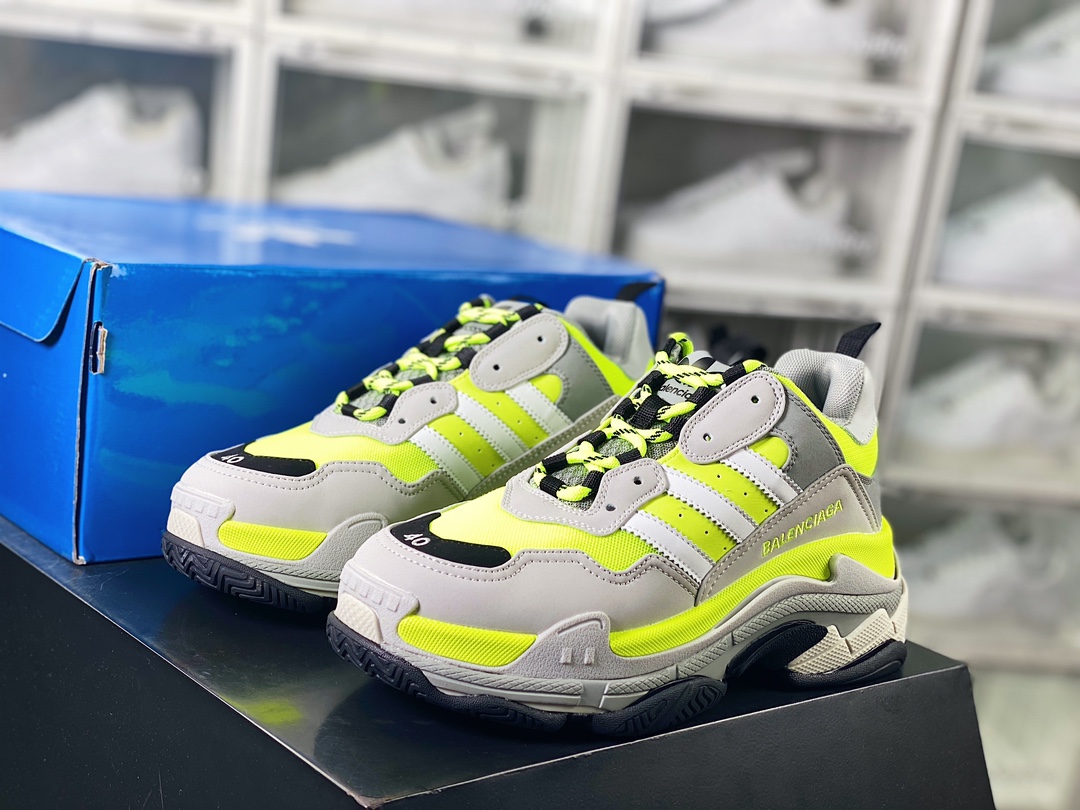 420 Adidas x 巴黎世家Balenciaga Triple S Clear Sole Sneaker”Sky Blue/White”时装复古球鞋“皮革白灰黄三白杠”710021 W2RB6 0203