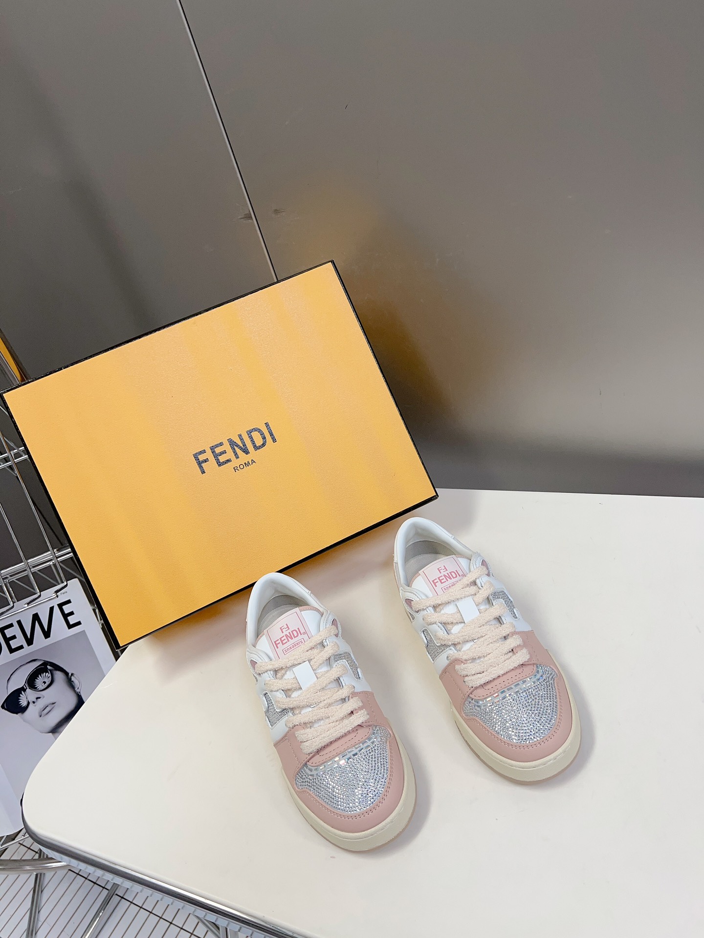 Fendi Shoes Sneakers Splicing Unisex Women Men Cowhide Vintage Casual