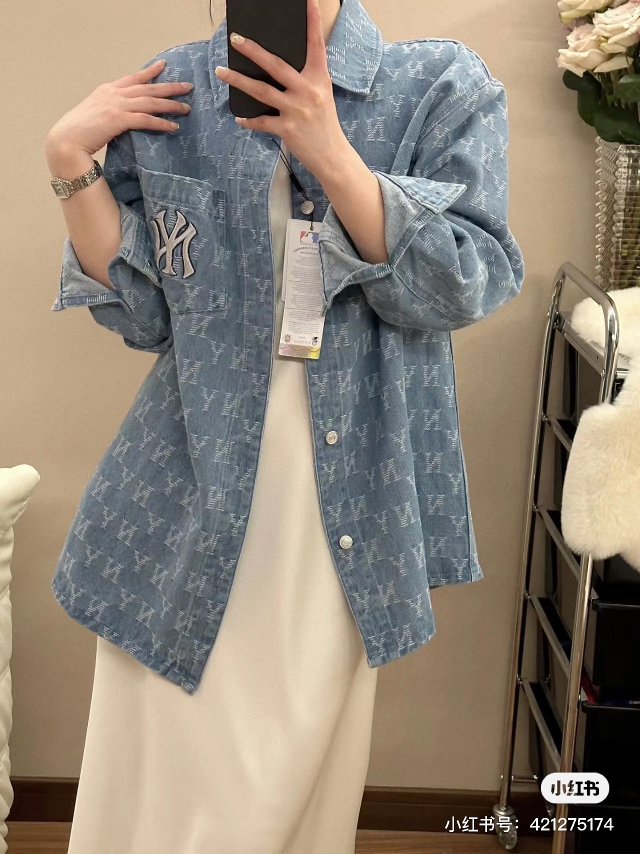 Fashionable Loose-fit Bouquet Jacket with 3D Logo Embroidery – High Quality Cotton Jeans. - 图片 4