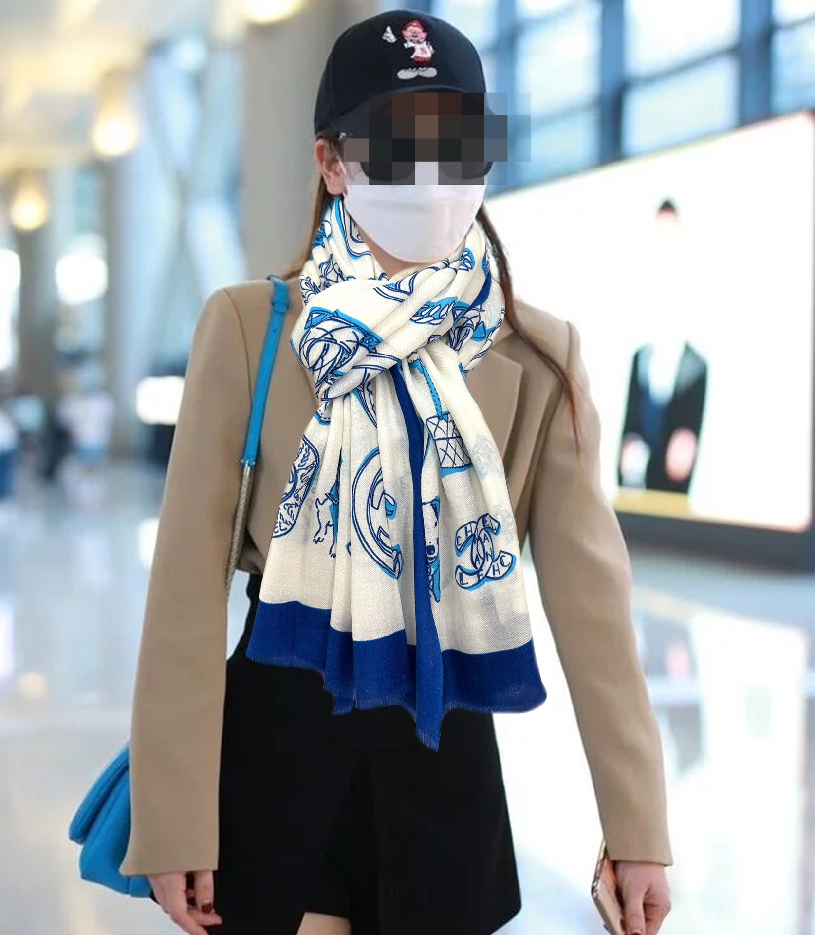 CHANEL香奈儿双c动物羊绒长巾