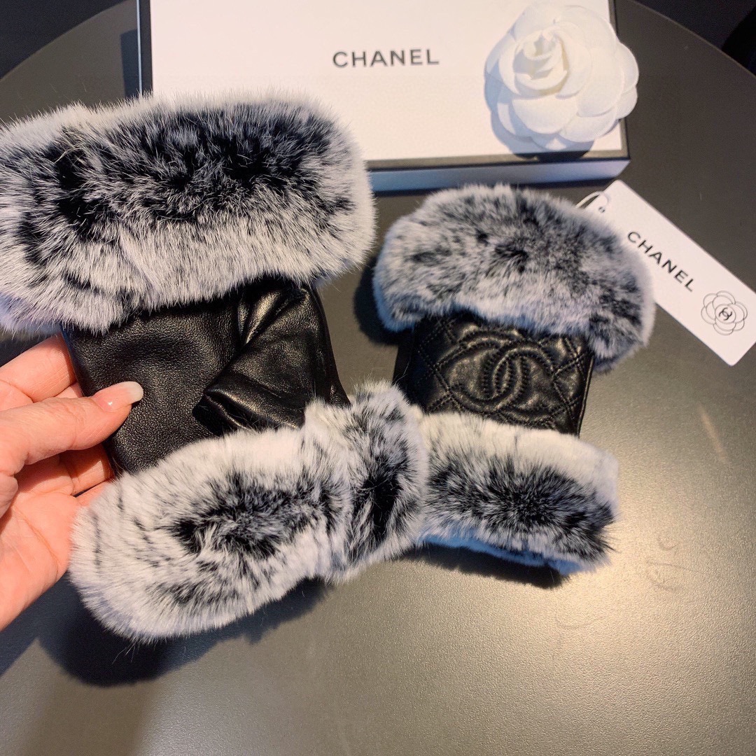 Chanel香奈儿2023秋冬懒兔毛棱格羊皮手套值得对比同款不同品质秒杀市场差产品进口一级羊皮懒兔毛内里