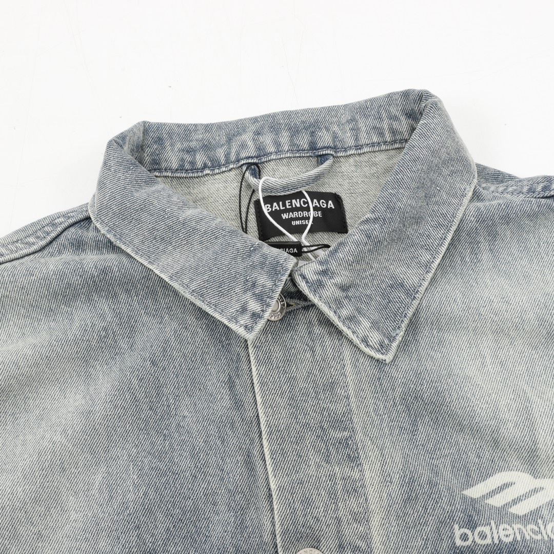 balenciaga巴黎世家 双沟LOGO印花水洗仔外套