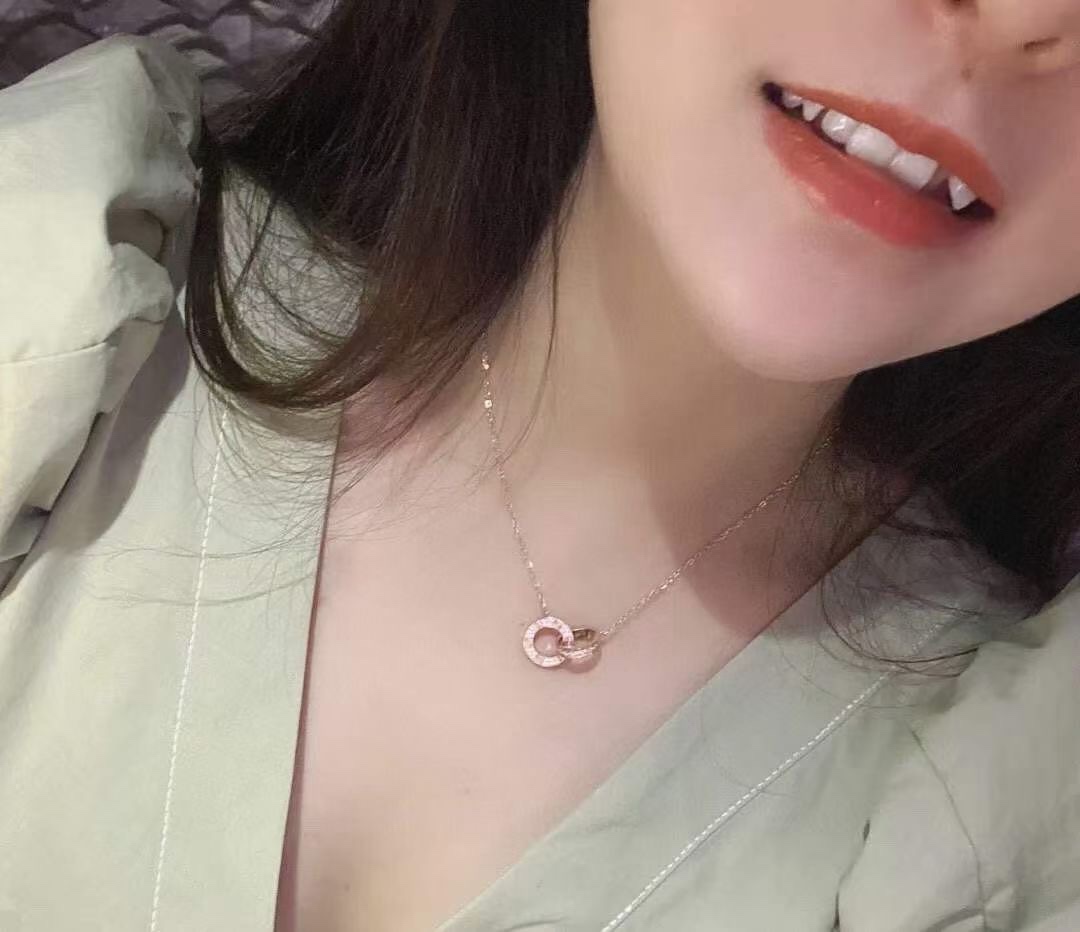 Cartier Cartier 卡地亚 玫瑰金双环满钻圆饼项链