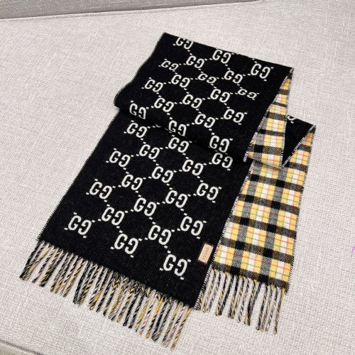 Gucci Wool Reversible Scarf with GG Pattern and Checkered Design, 34 x 194cm 1 Gucci Wool Reversible Scarf with GG Pattern and Checkered Design, 34 x 194cm