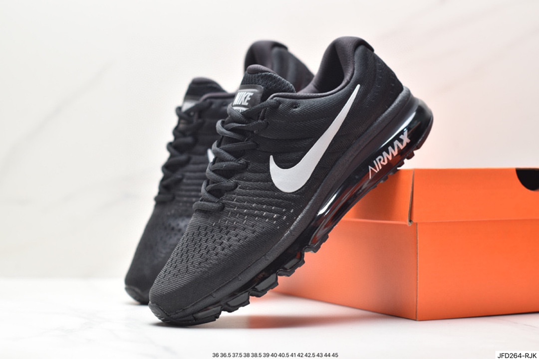 Nike Air Max 2017 “Black/White”网面全掌气垫慢跑鞋“黑银钩反光”749559-009