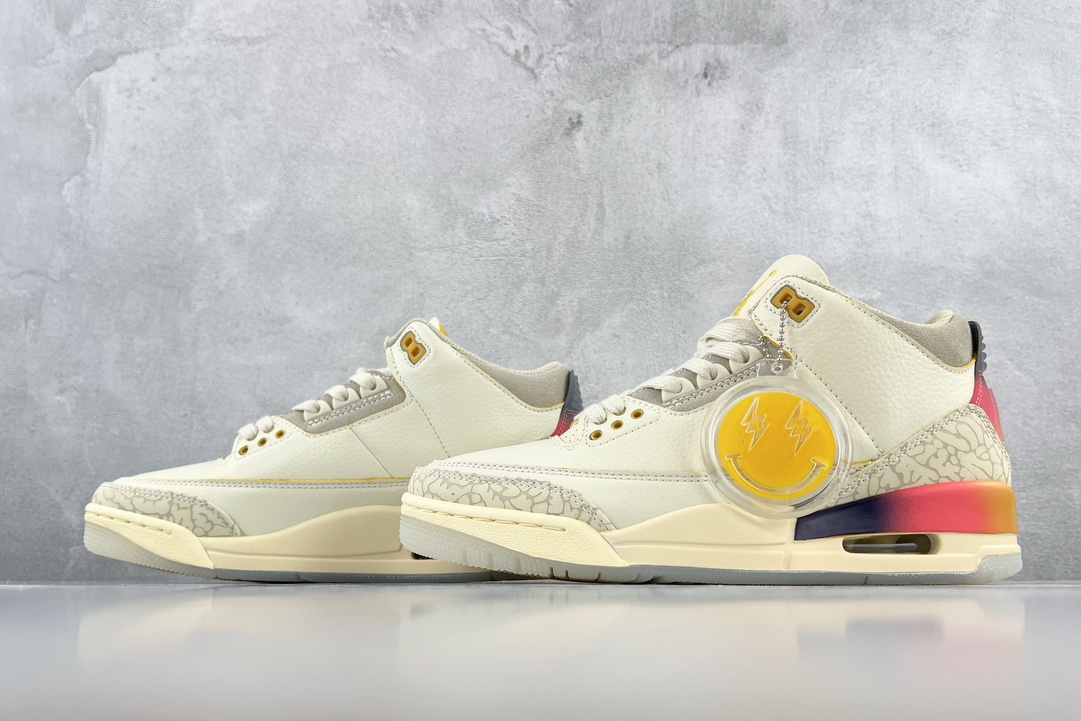 New foreign trade batch J Balvin x Jordan Air Jordan 3 joint white, blue and red FN0344-901