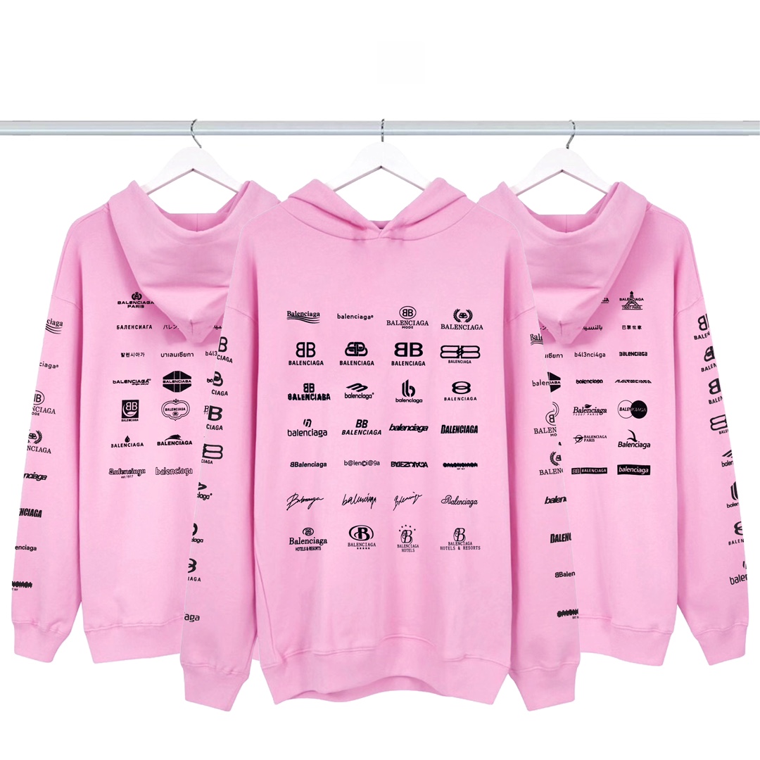 Balenciaga Clothing Hoodies Pink Printing Combed Cotton Hooded Top